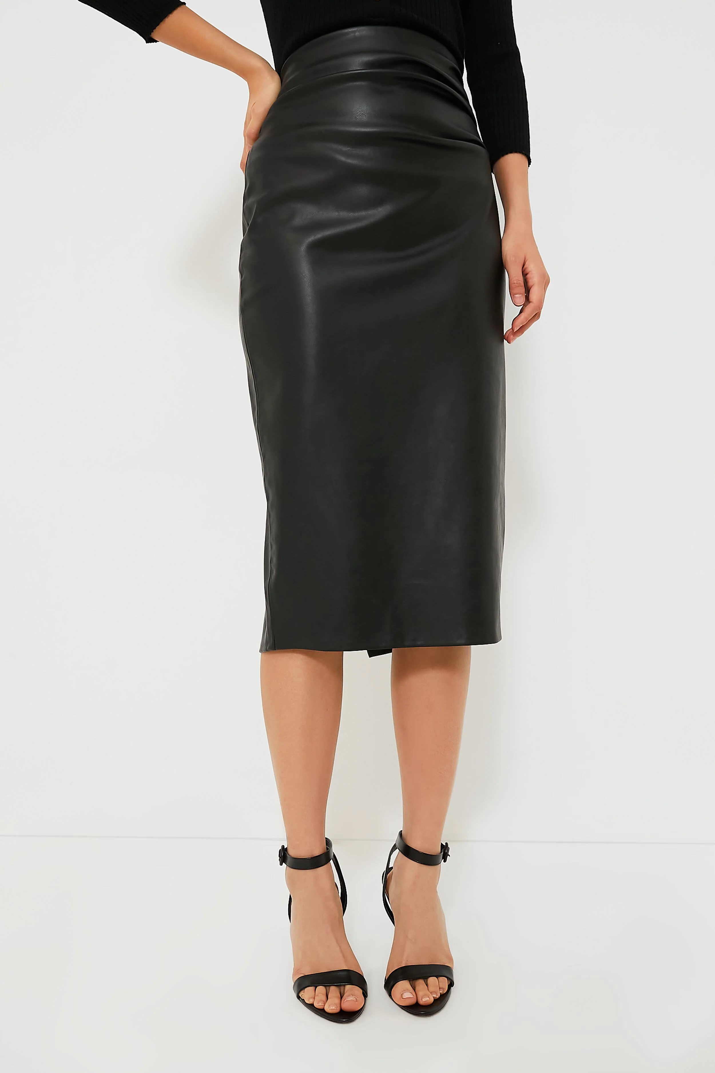 Black Leather Monica Midi Skirt - Image 6