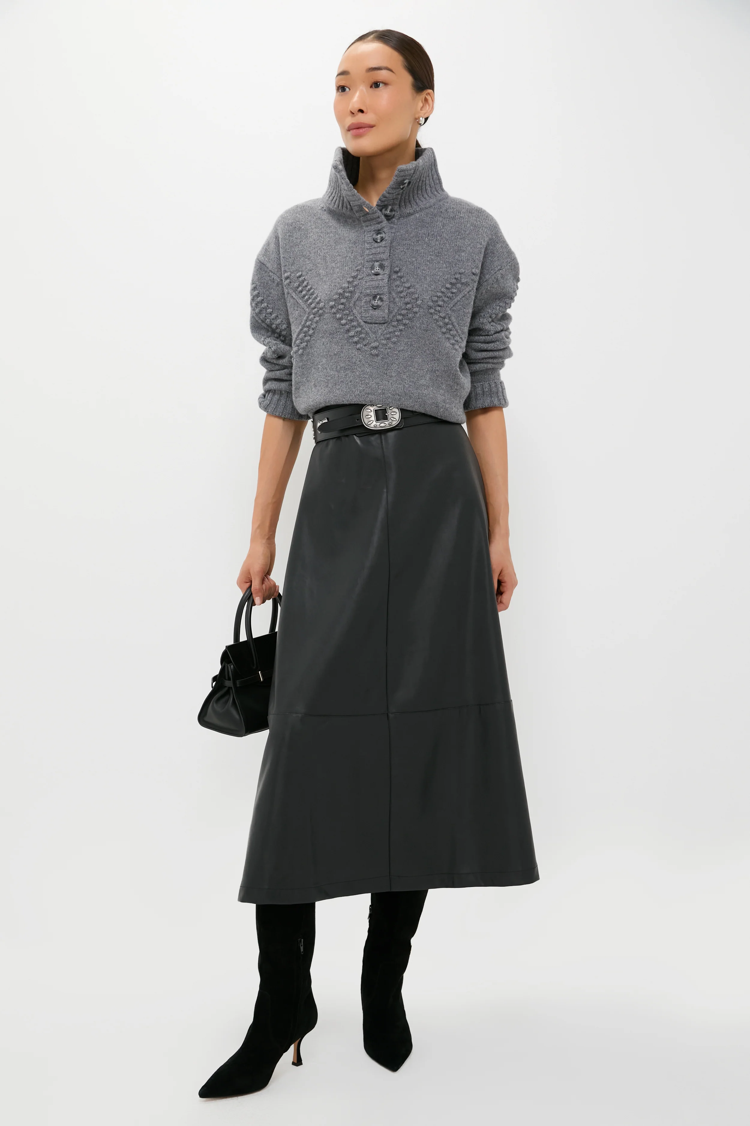 Black Leather Veronica Maxi Skirt - Image 2