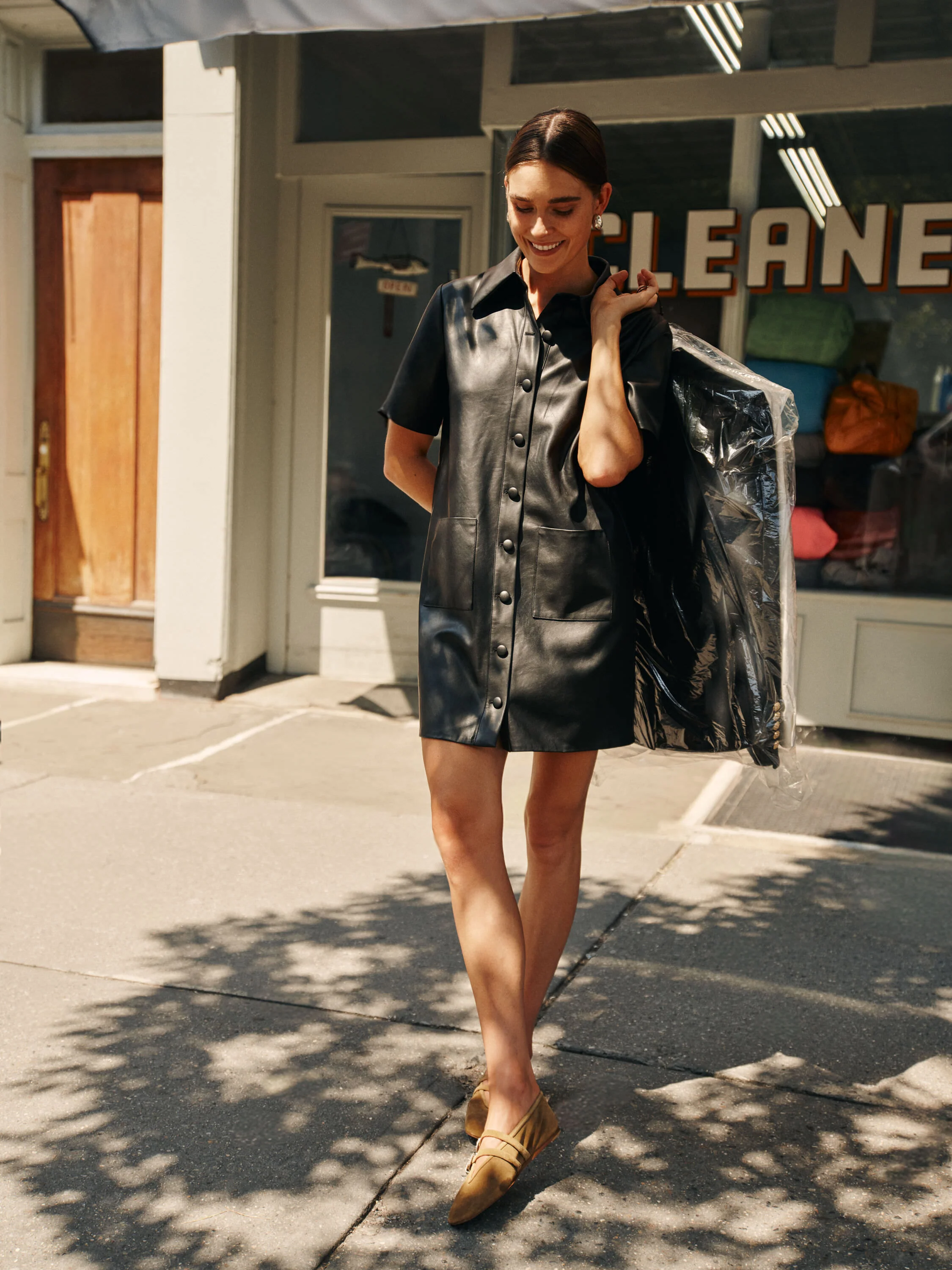 Black Leather Violetta Shirt Dress - Image 2
