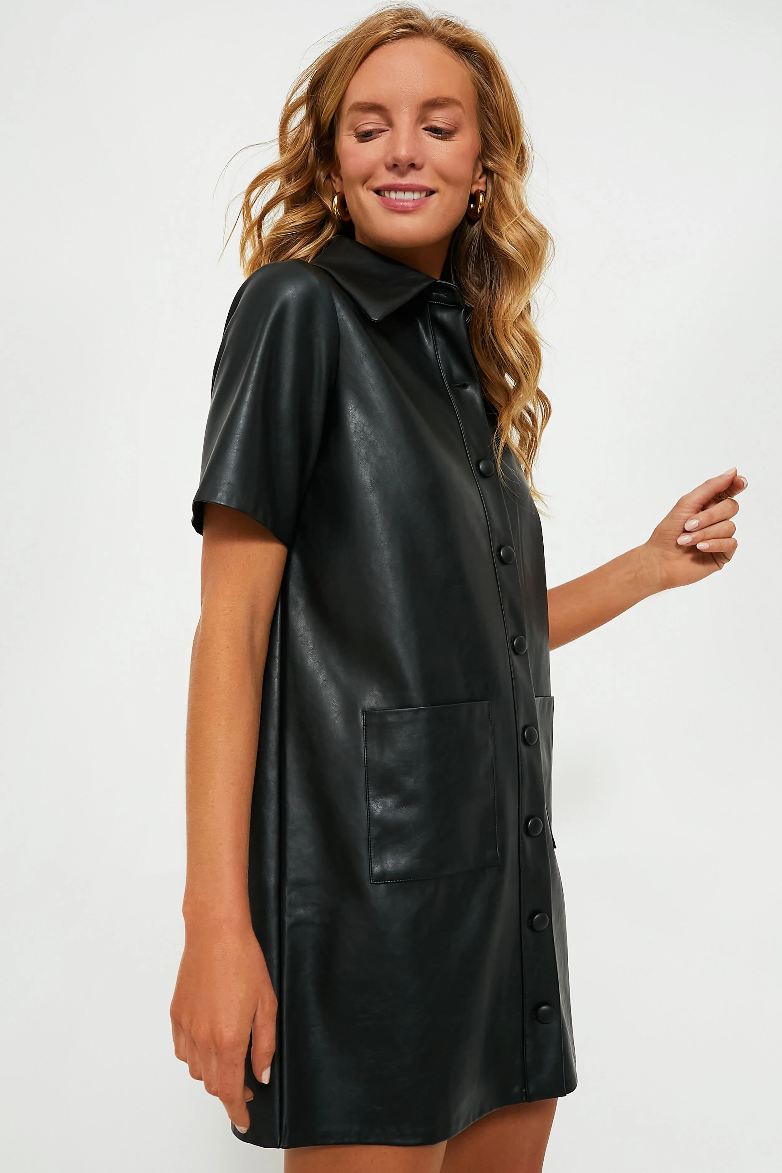 Black Leather Violetta Shirt Dress - Image 3