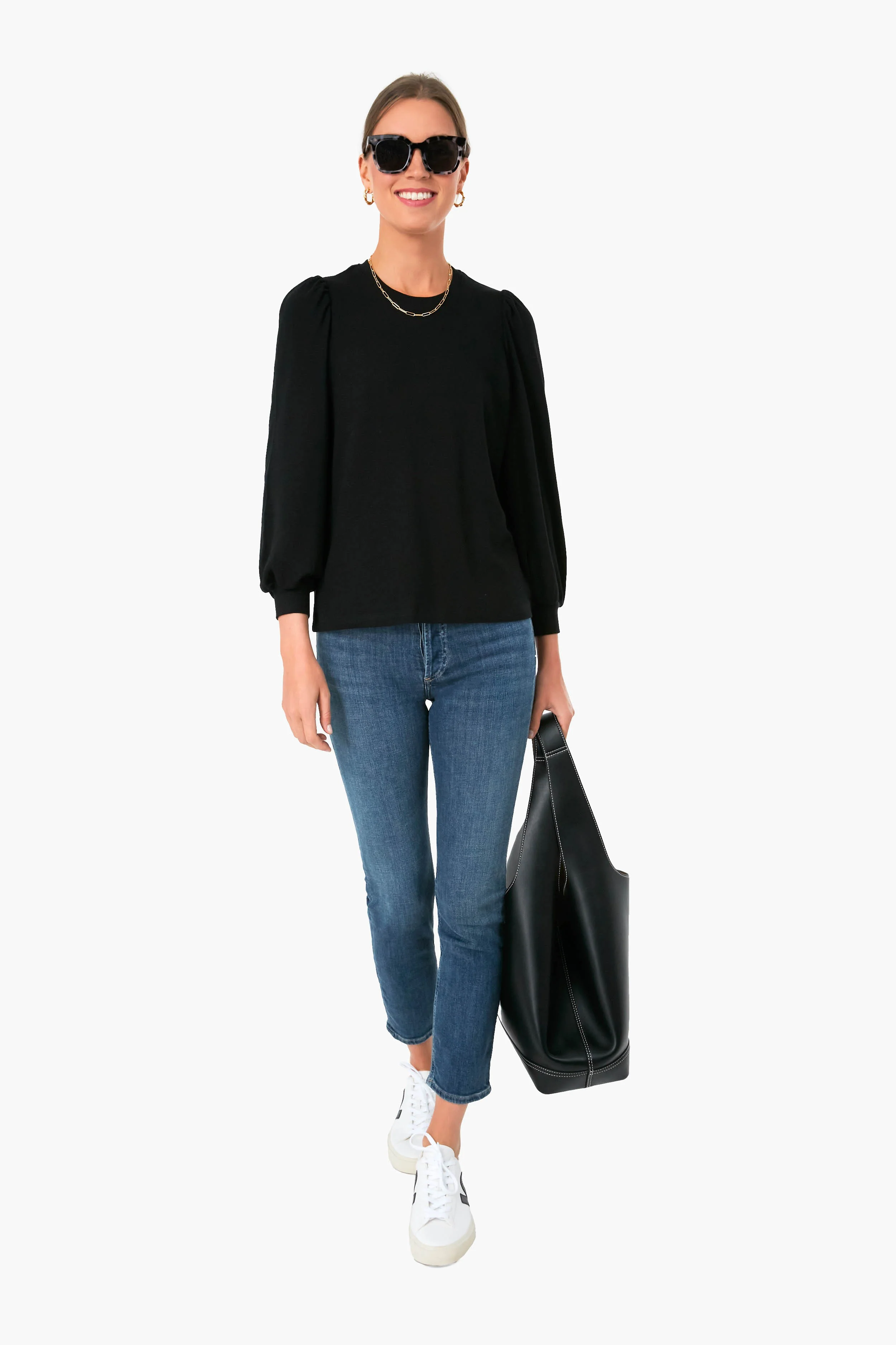 Black Lexi Rib Puff Sleeve Top - Image 2