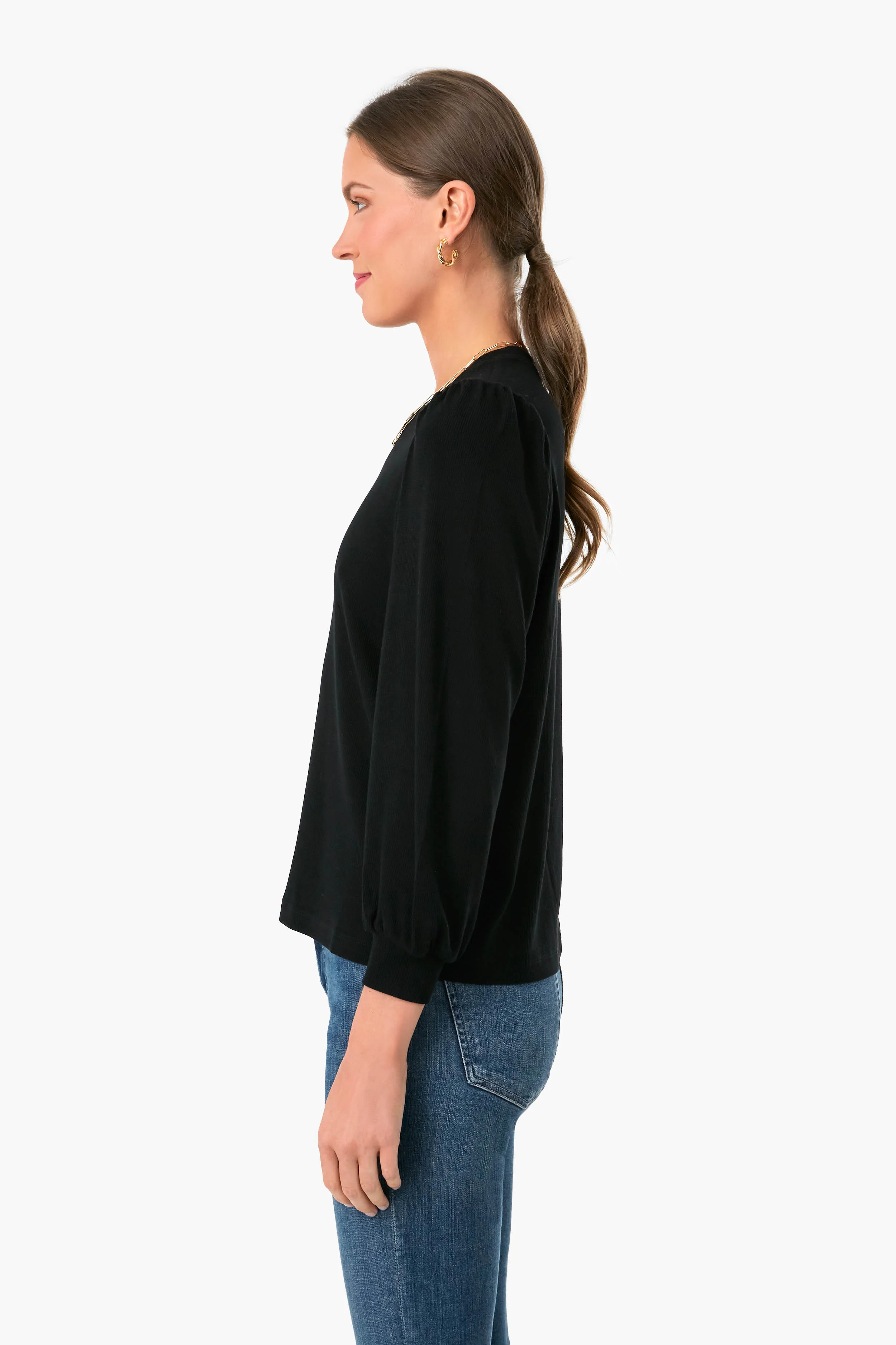 Black Lexi Rib Puff Sleeve Top - Image 3