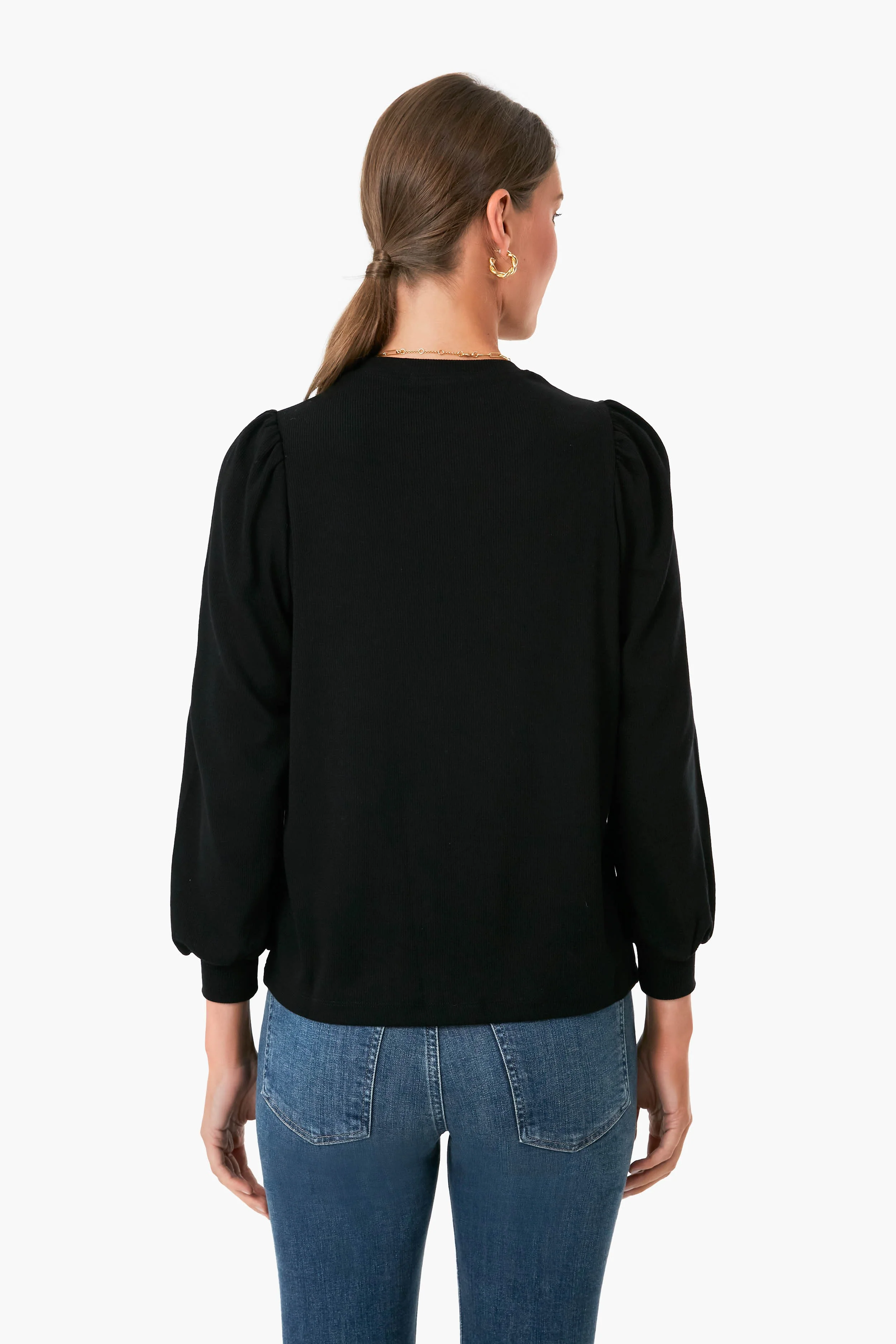 Black Lexi Rib Puff Sleeve Top - Image 4