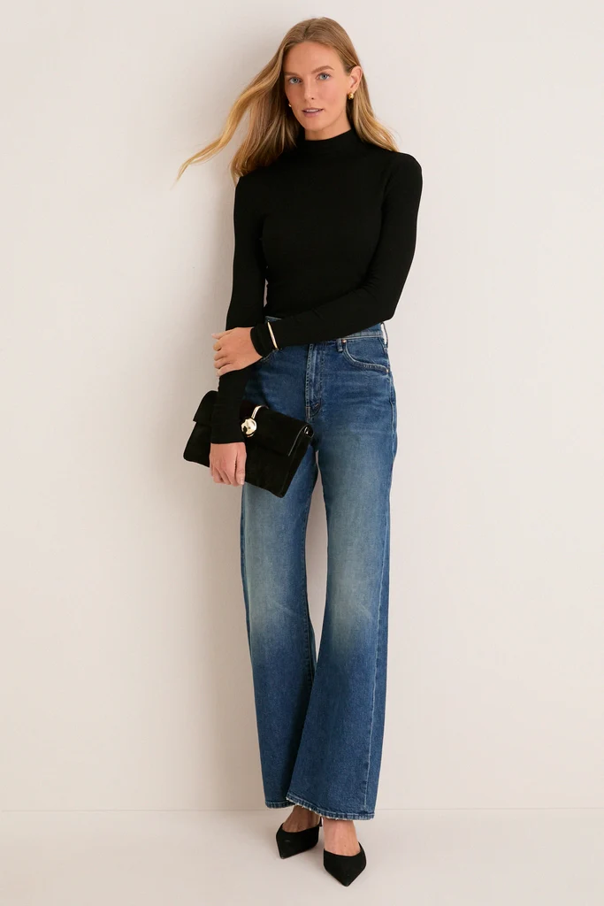 Black Lightweight Ribbed Topanga Turtleneck - Image 2
