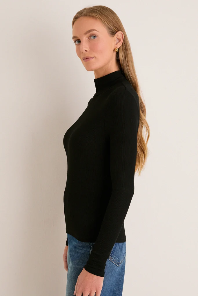Black Lightweight Ribbed Topanga Turtleneck - Image 3