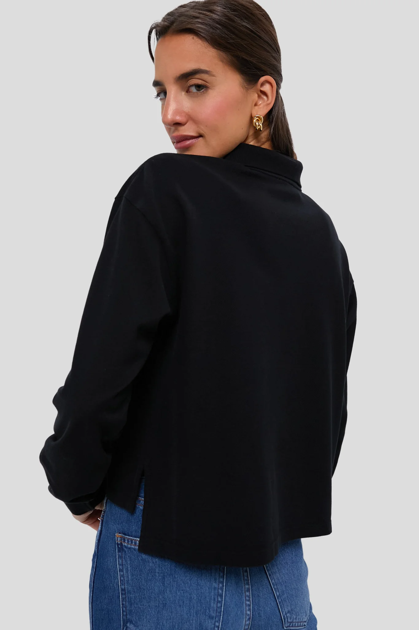 Black Long Sleeve Pique Holmes Boyfriend Polo - Image 4
