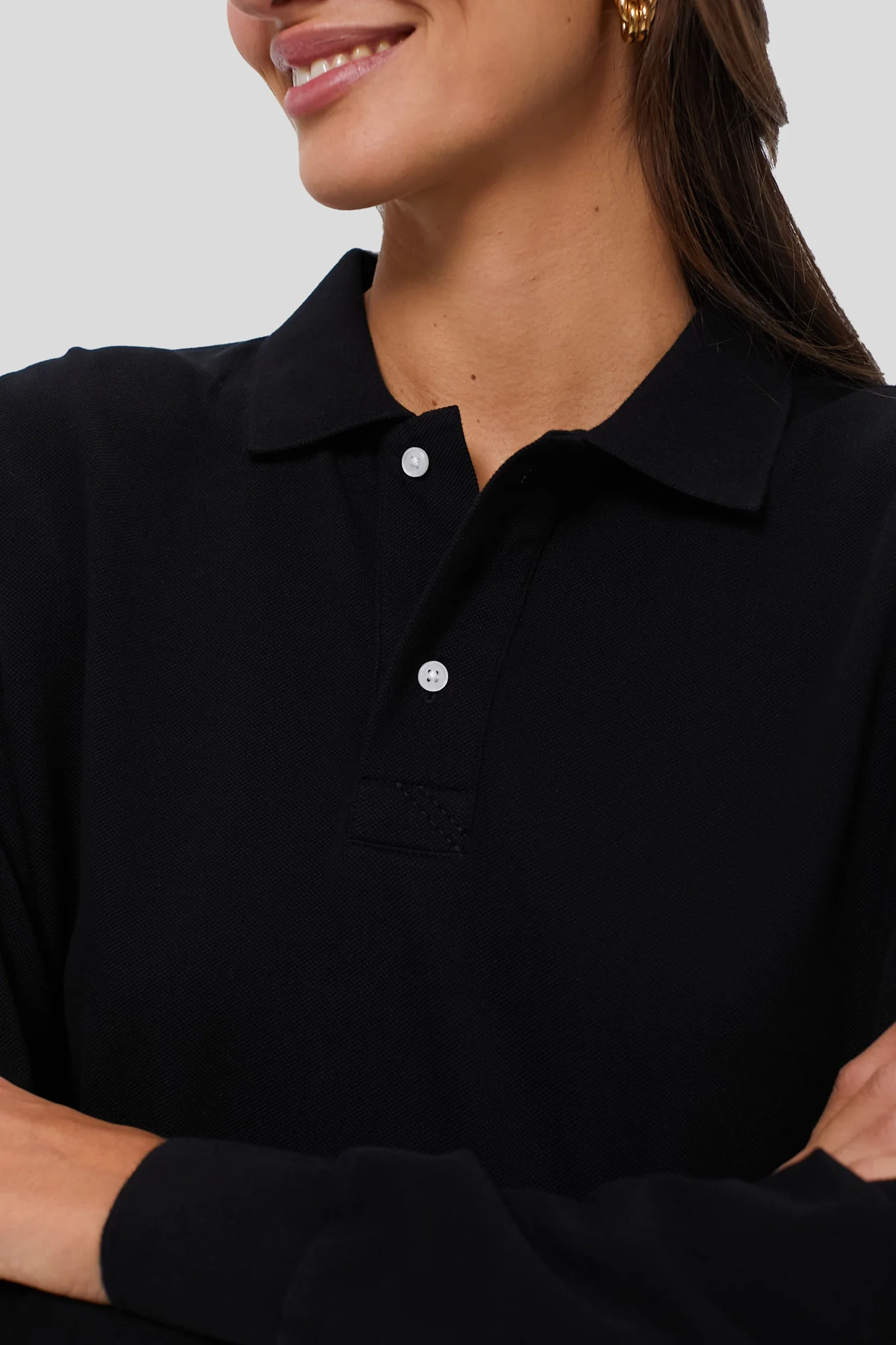 Black Long Sleeve Pique Holmes Boyfriend Polo - Image 5