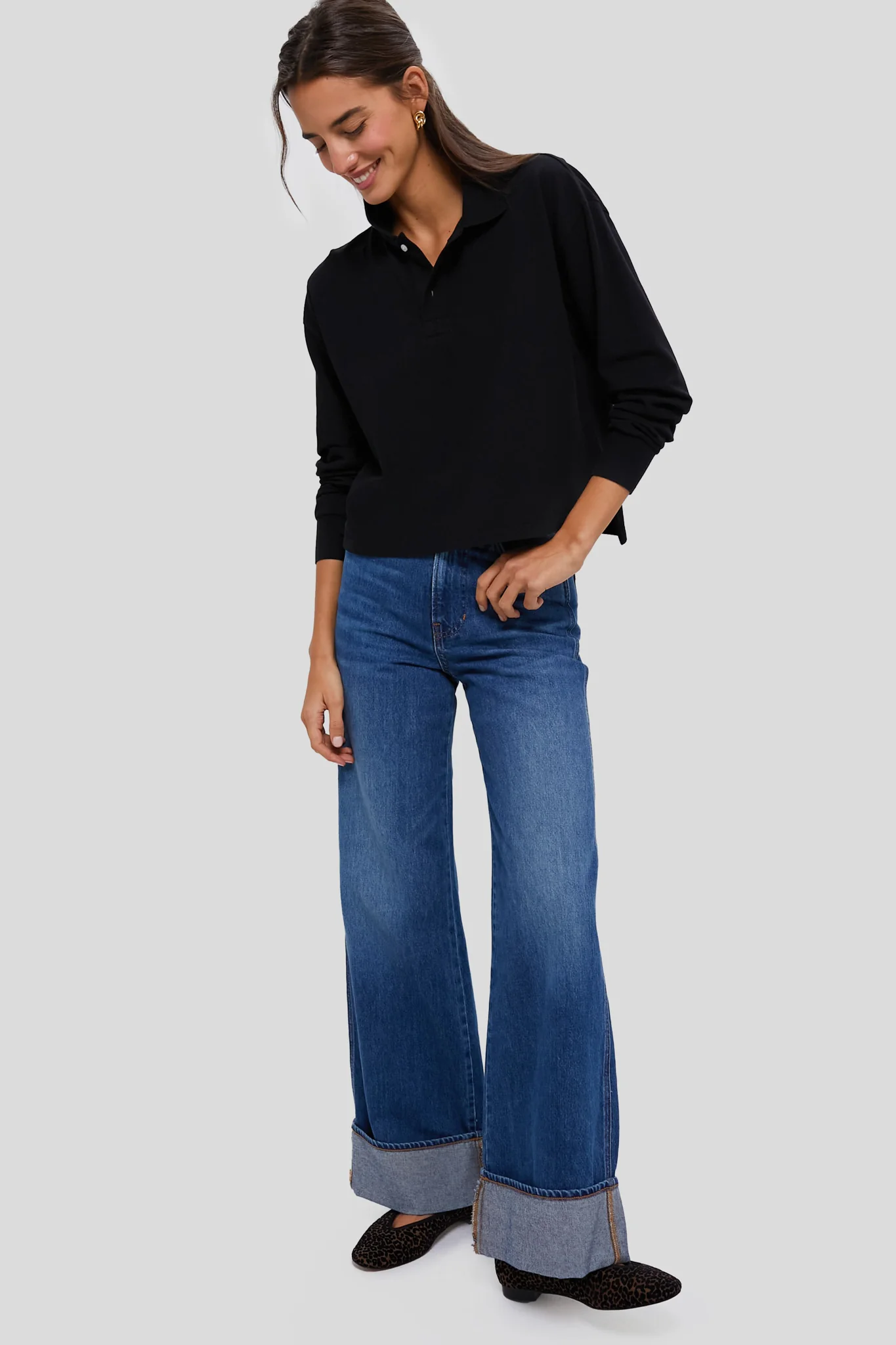 Black Long Sleeve Pique Holmes Boyfriend Polo - Image 6