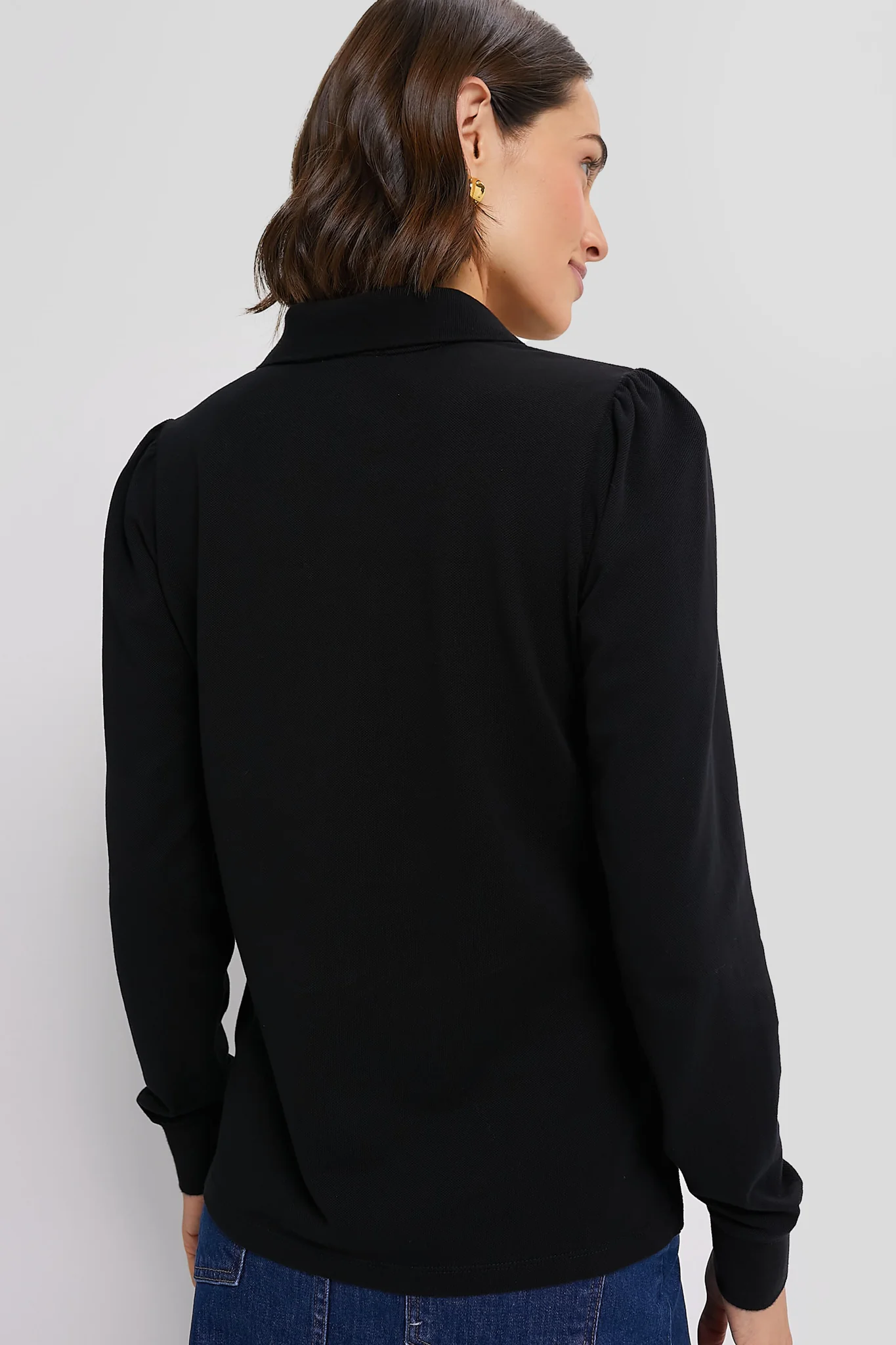 Black Long Sleeve Pique Puff Sleeve Peggy Polo - Image 4