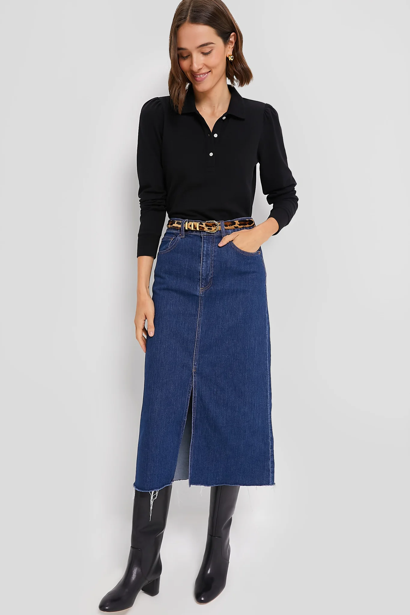 Black Long Sleeve Pique Puff Sleeve Peggy Polo - Image 6