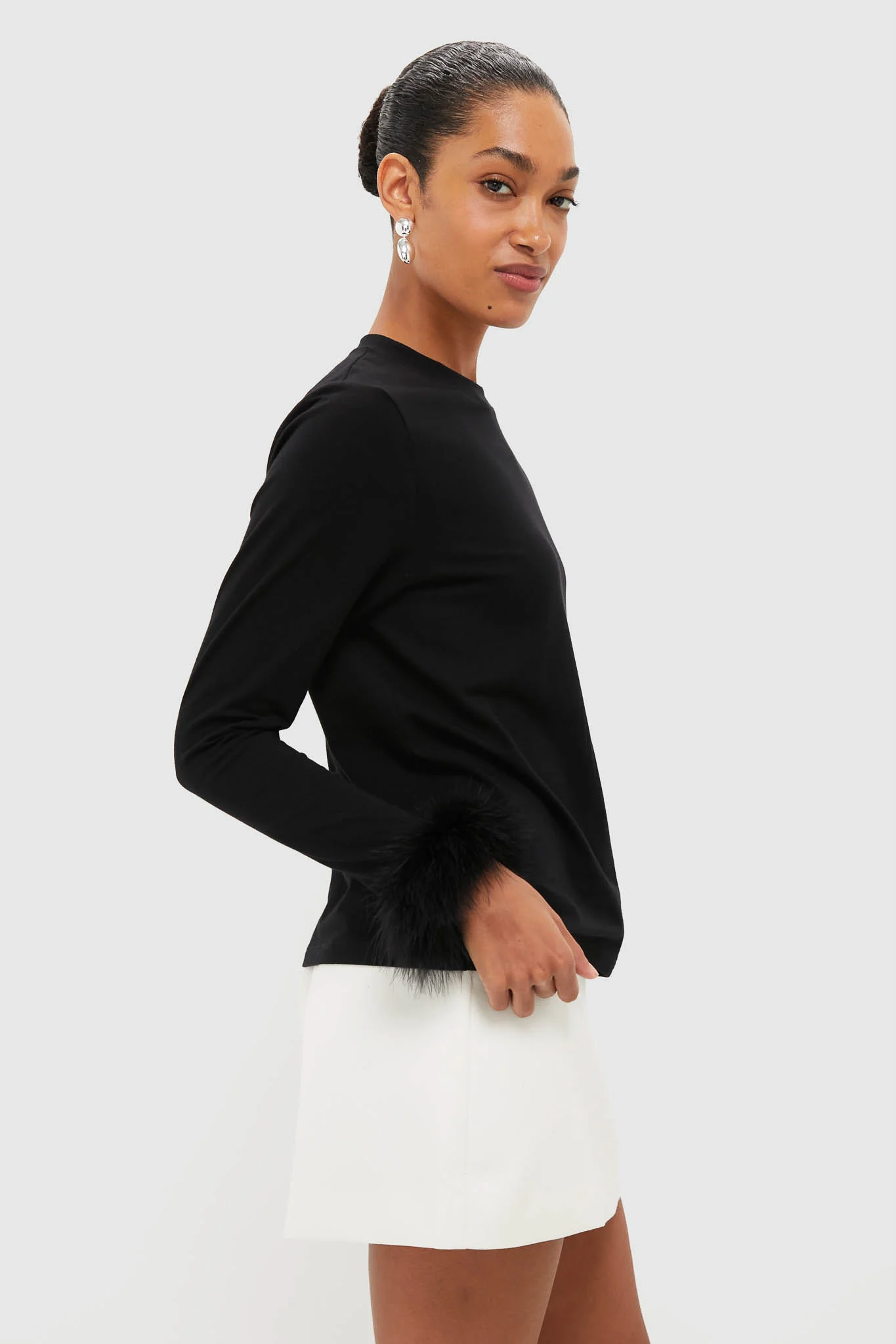 Black Long Sleeve T-Shirt with Detachable Feathers - Image 3