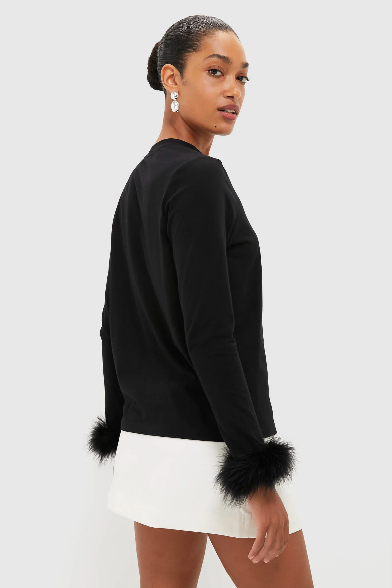 Black Long Sleeve T-Shirt with Detachable Feathers - Image 4