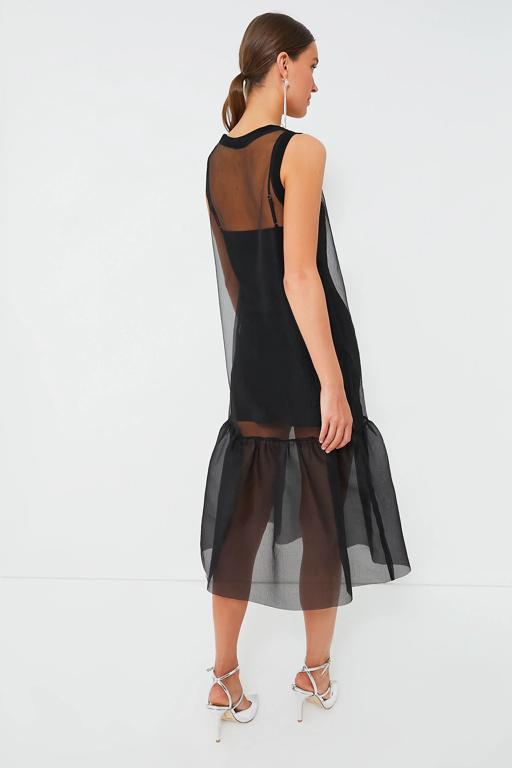 Black Midi Organza Ribbed Dress - Image 4