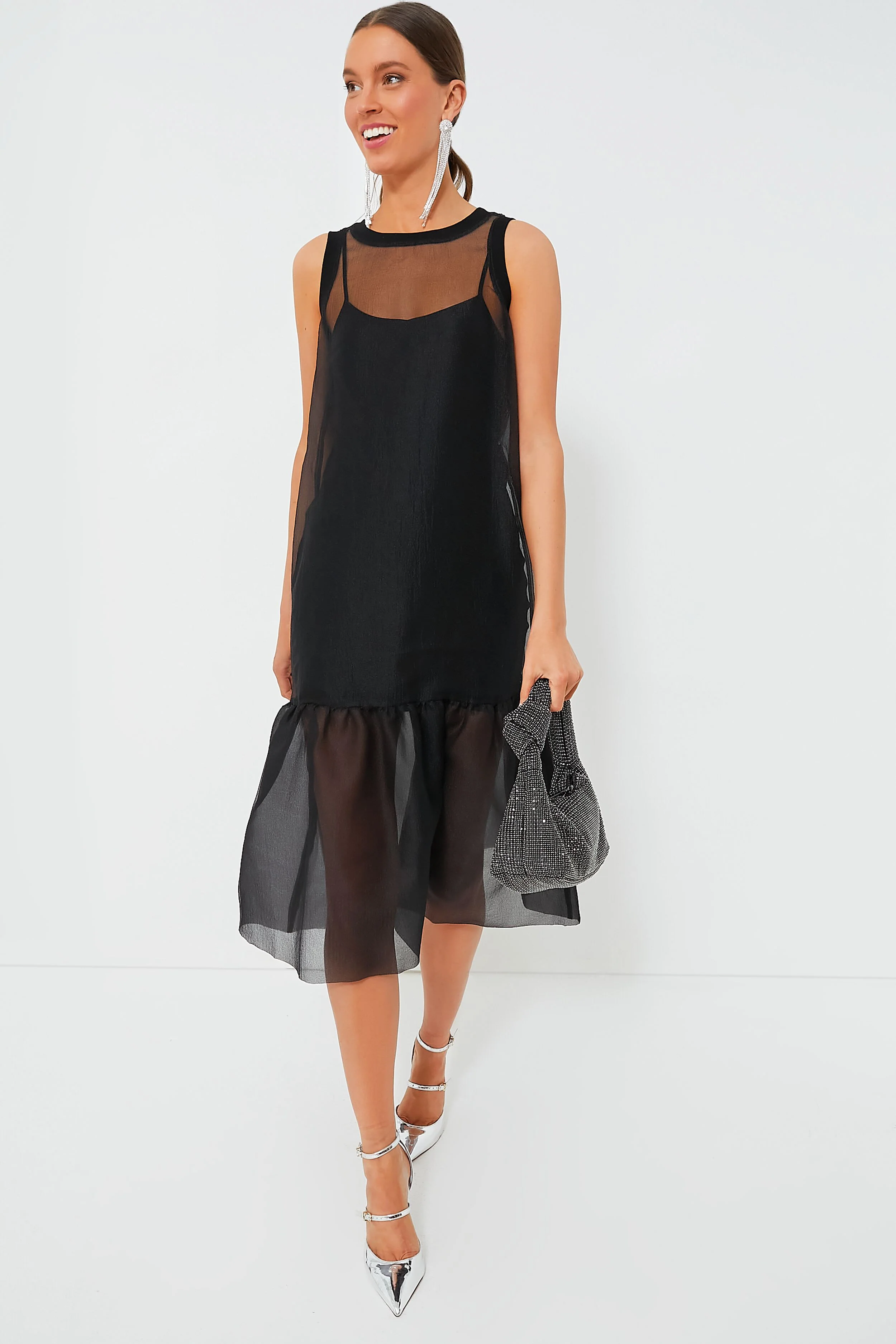 Black Midi Organza Ribbed Dress - Image 6