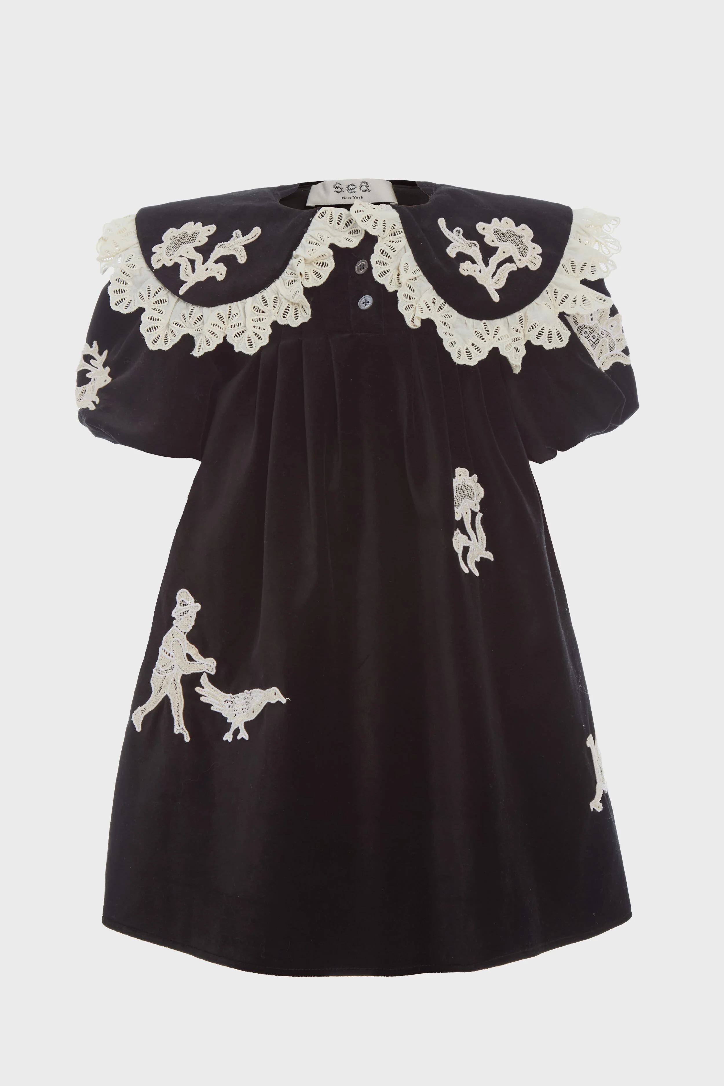 Black Mika Applique Velveteen Dress - Image 5