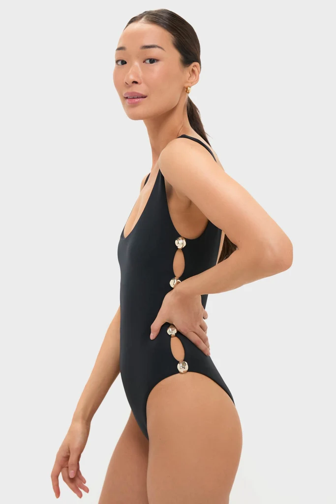 Black Mona Scoop Neck One Piece - Image 2
