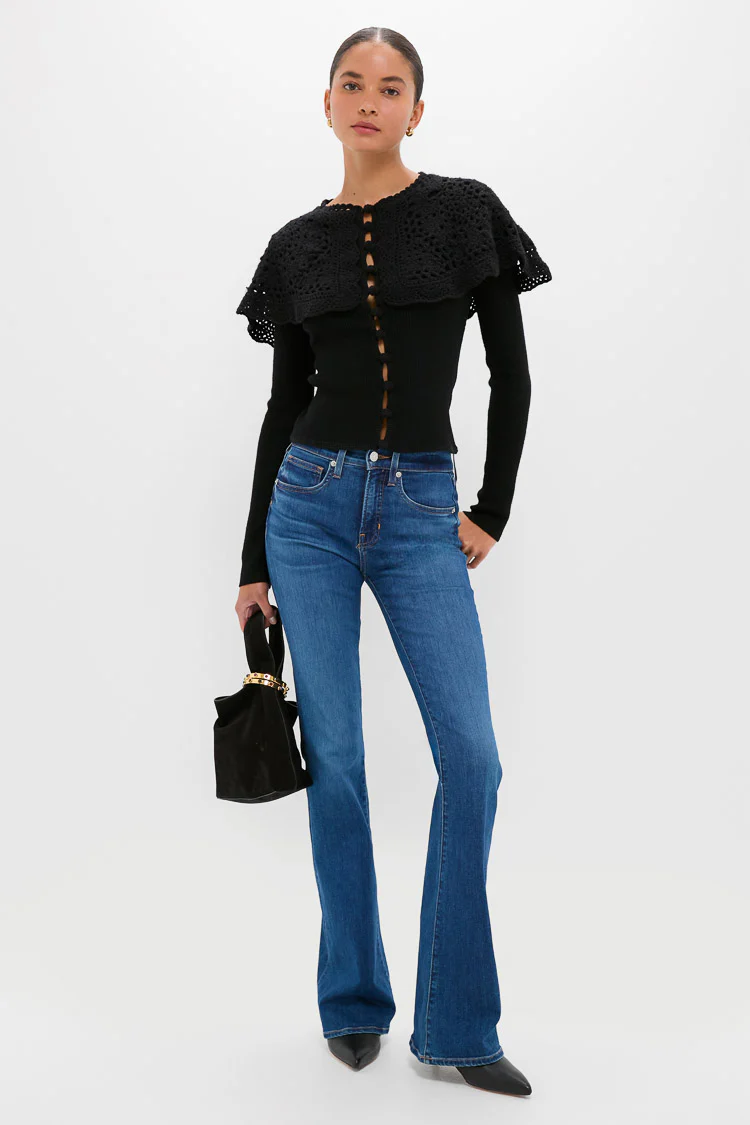Black Nara Crochet Long Sleeve Cardigan With Capelet - Image 2