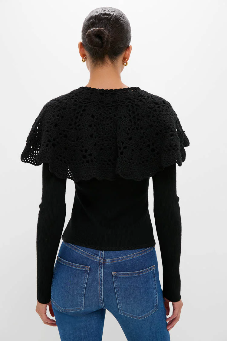 Black Nara Crochet Long Sleeve Cardigan With Capelet - Image 4