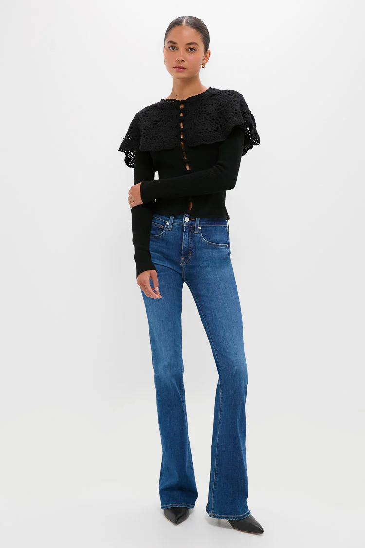 Black Nara Crochet Long Sleeve Cardigan With Capelet - Image 6
