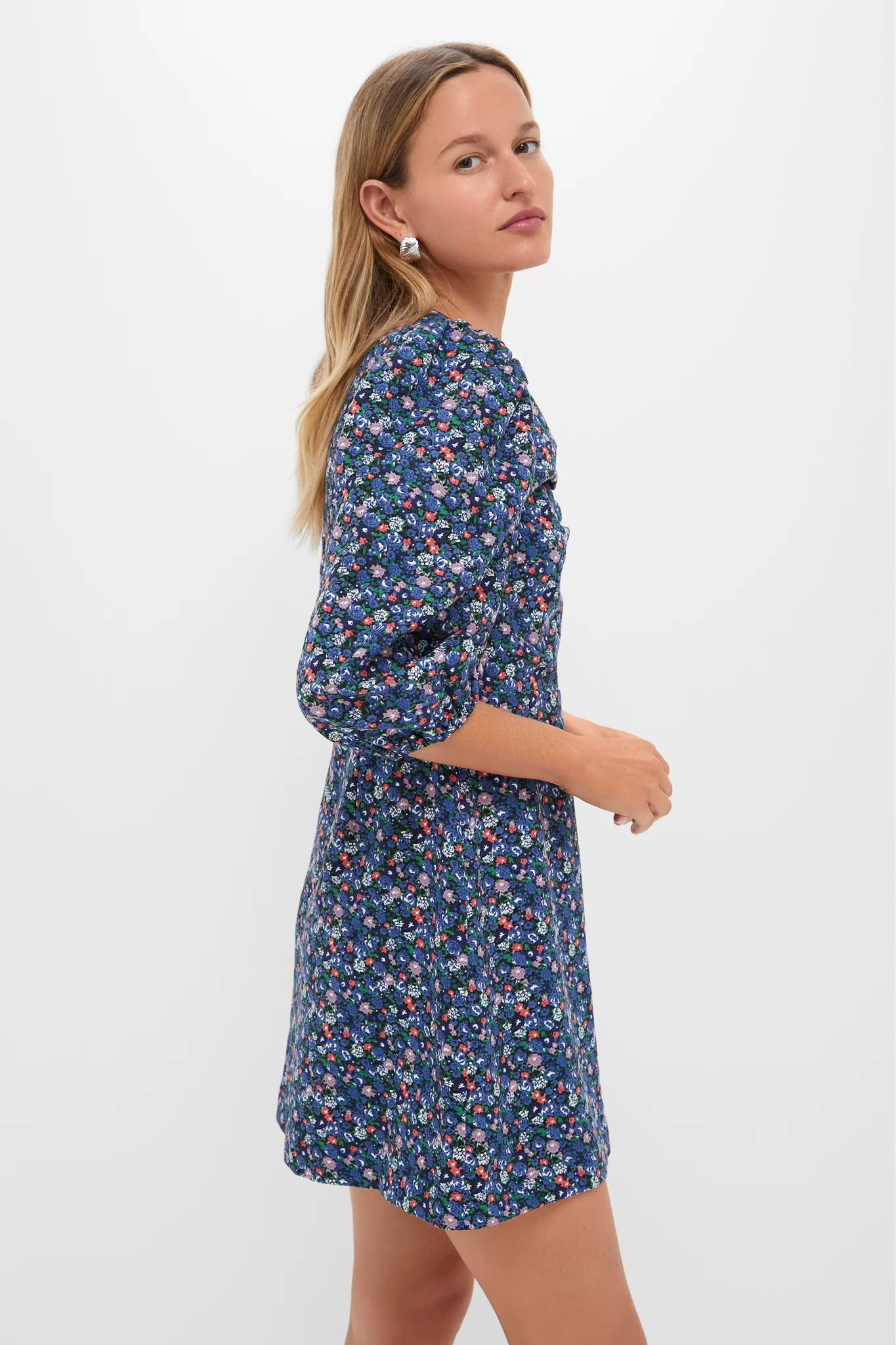 Black & Navy Corduroy Floral Keyhole Moore Mini Dress - Image 3
