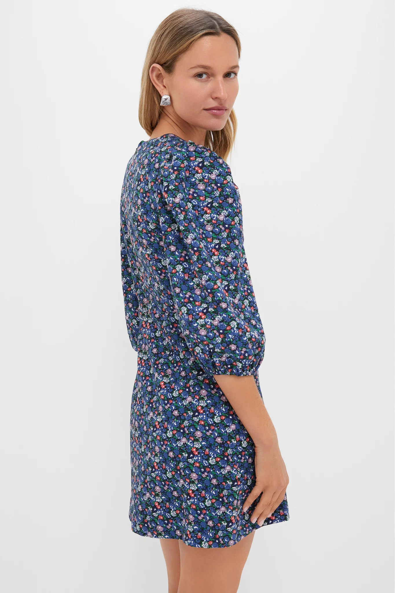 Black & Navy Corduroy Floral Keyhole Moore Mini Dress - Image 4