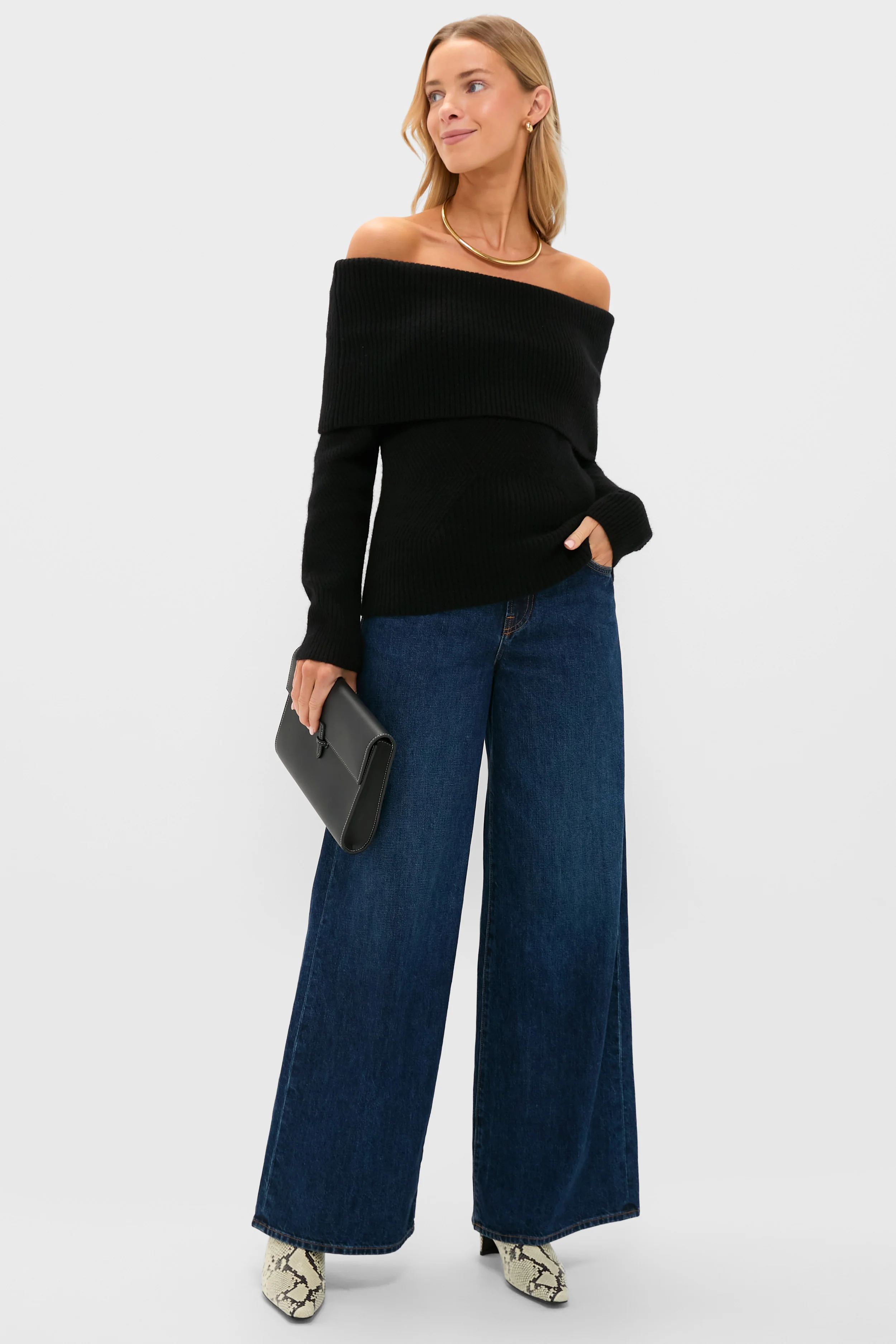 Black Off the Shoulder Sampson Sweater - Image 2