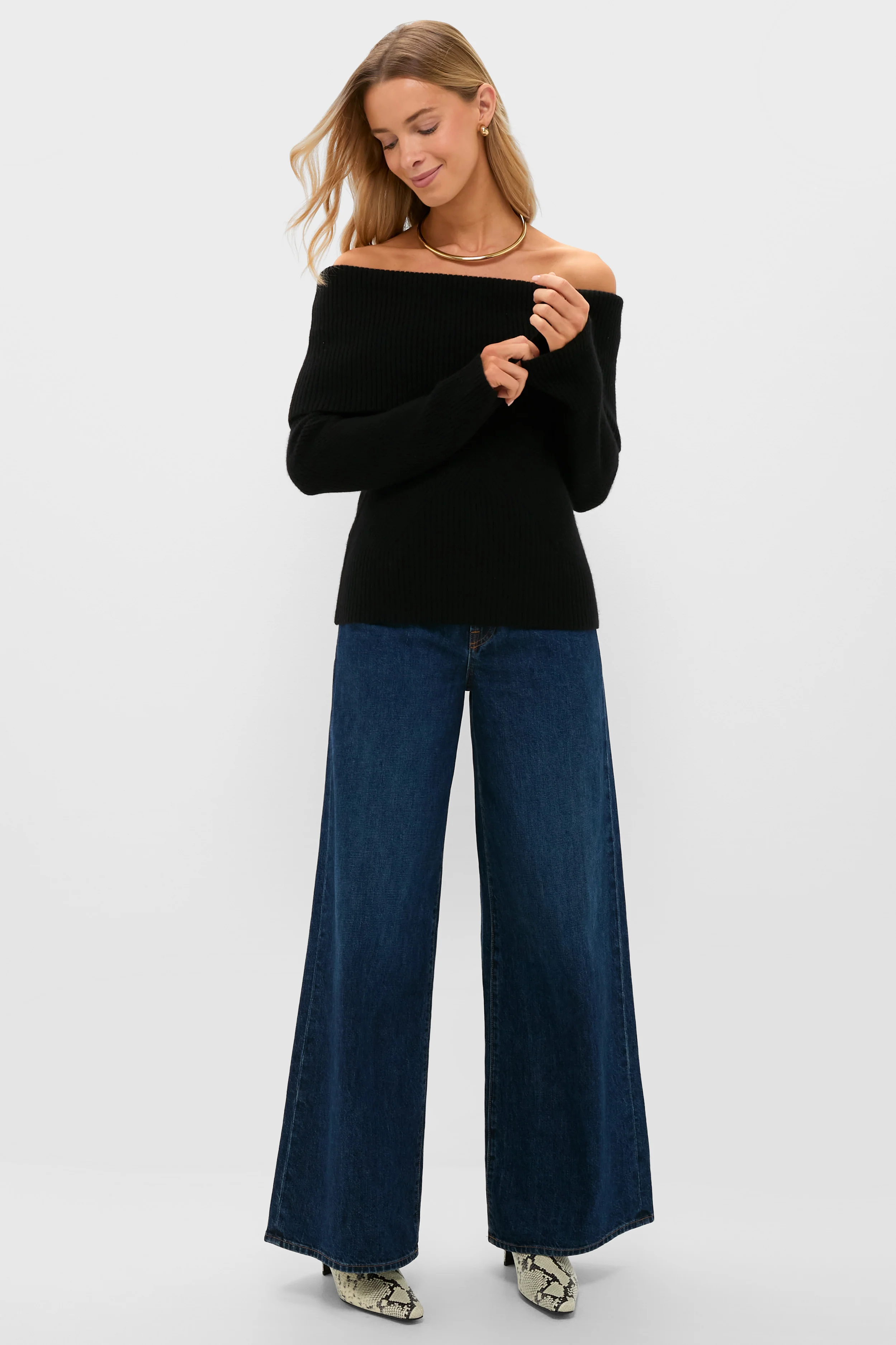 Black Off the Shoulder Sampson Sweater - Image 6