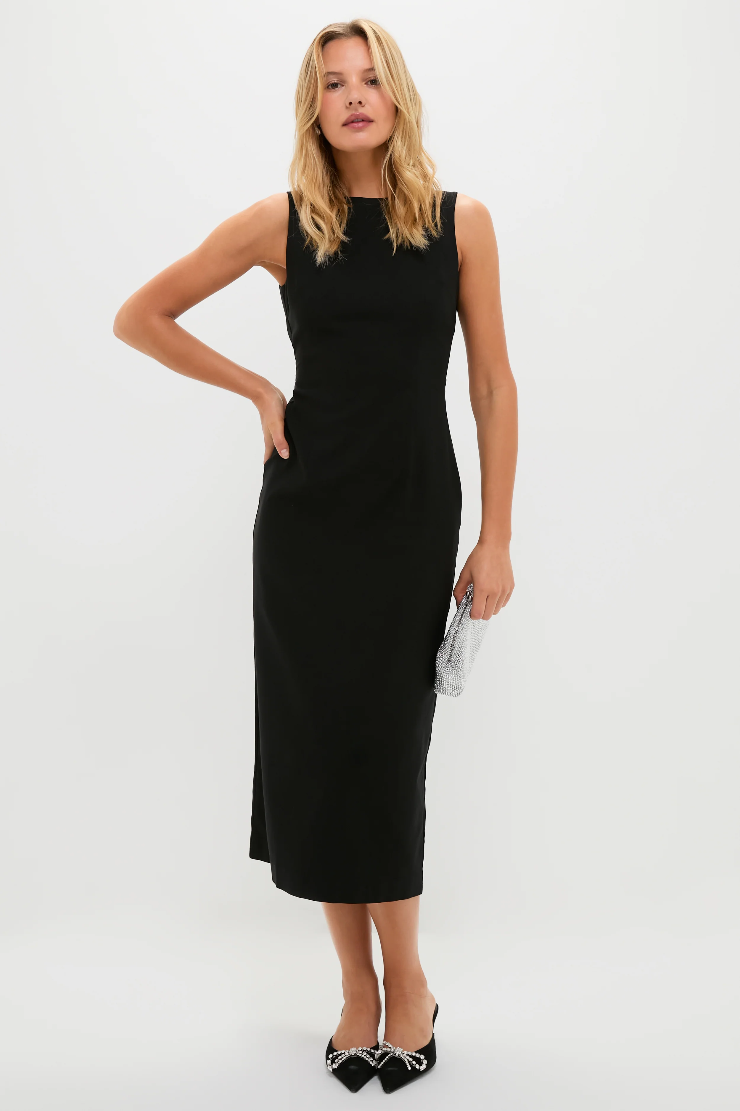 Black Open Back Bow Ambrose Midi Dress - Image 2