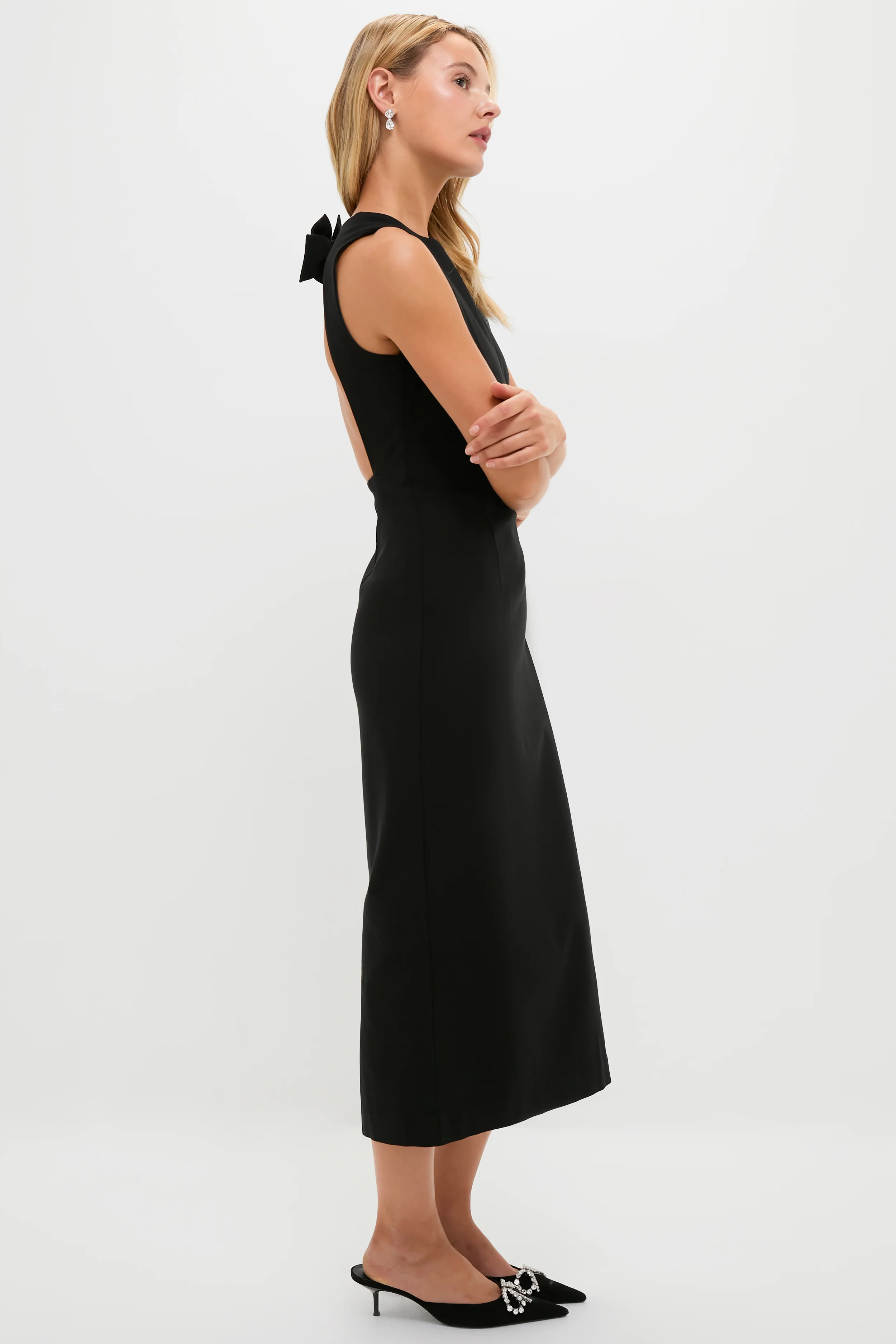 Black Open Back Bow Ambrose Midi Dress - Image 3