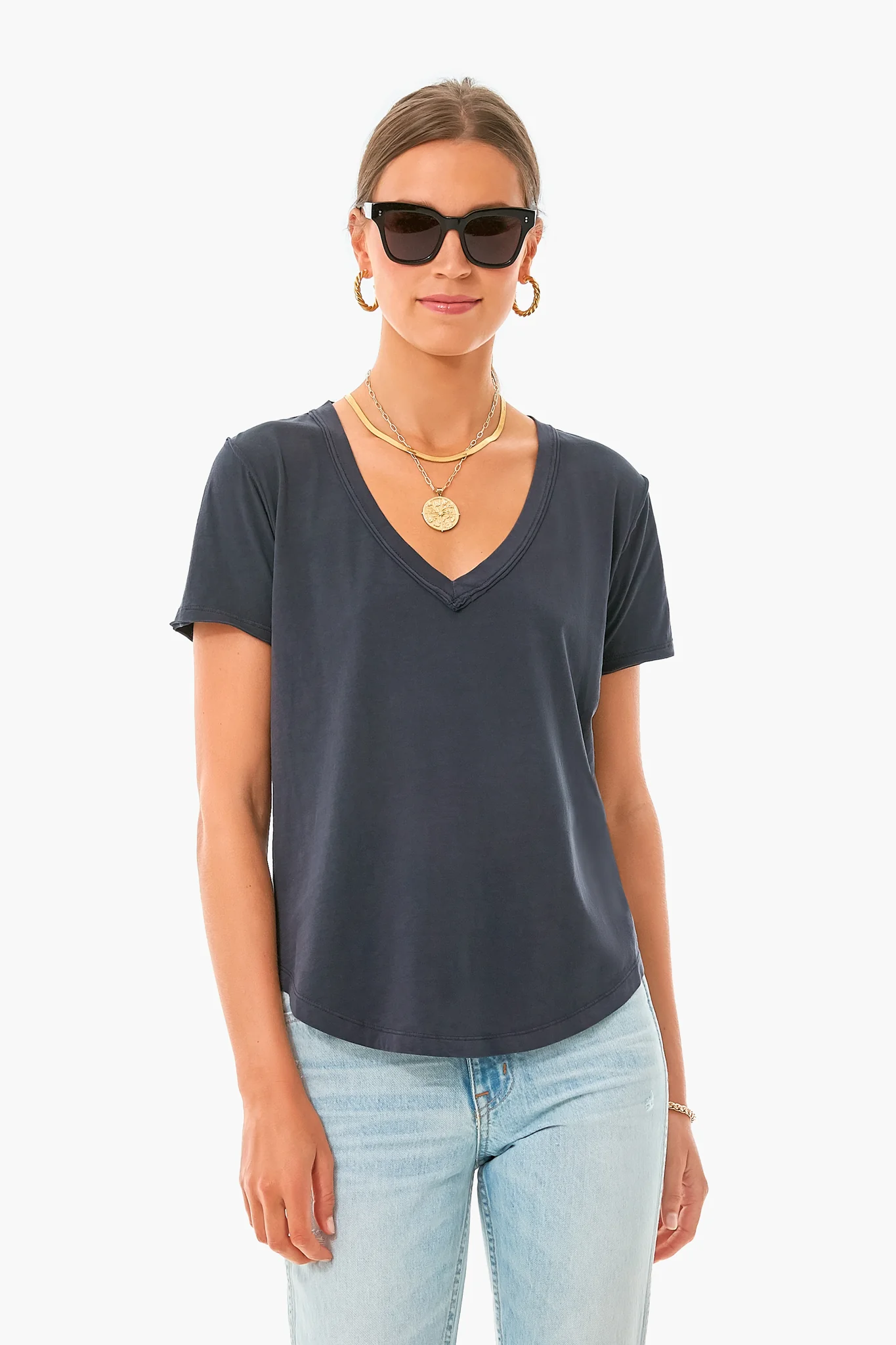 Black Organic Cotton V Neck Tee - Image 5