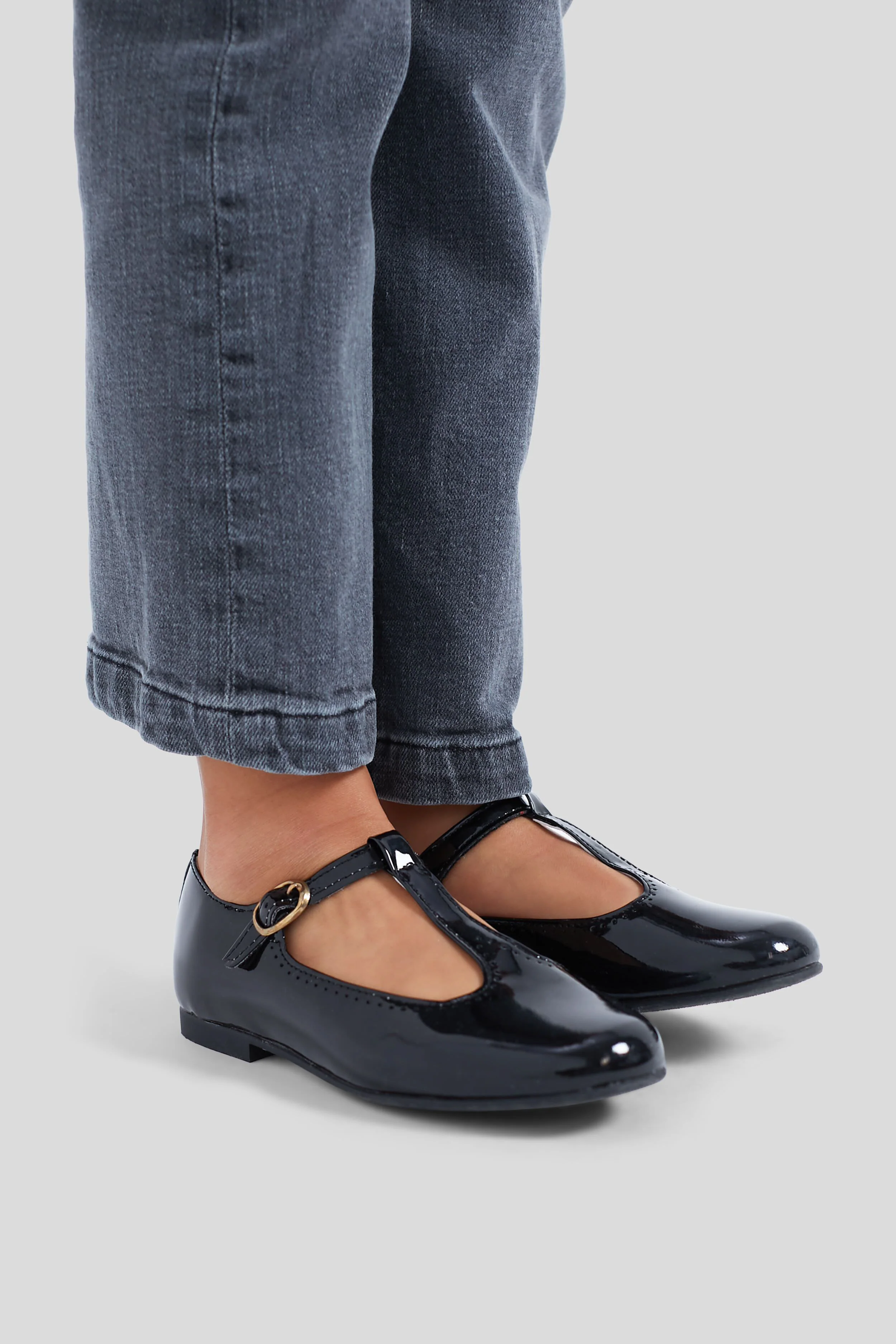 Black Patent Leather T Bar Shoes - Image 2