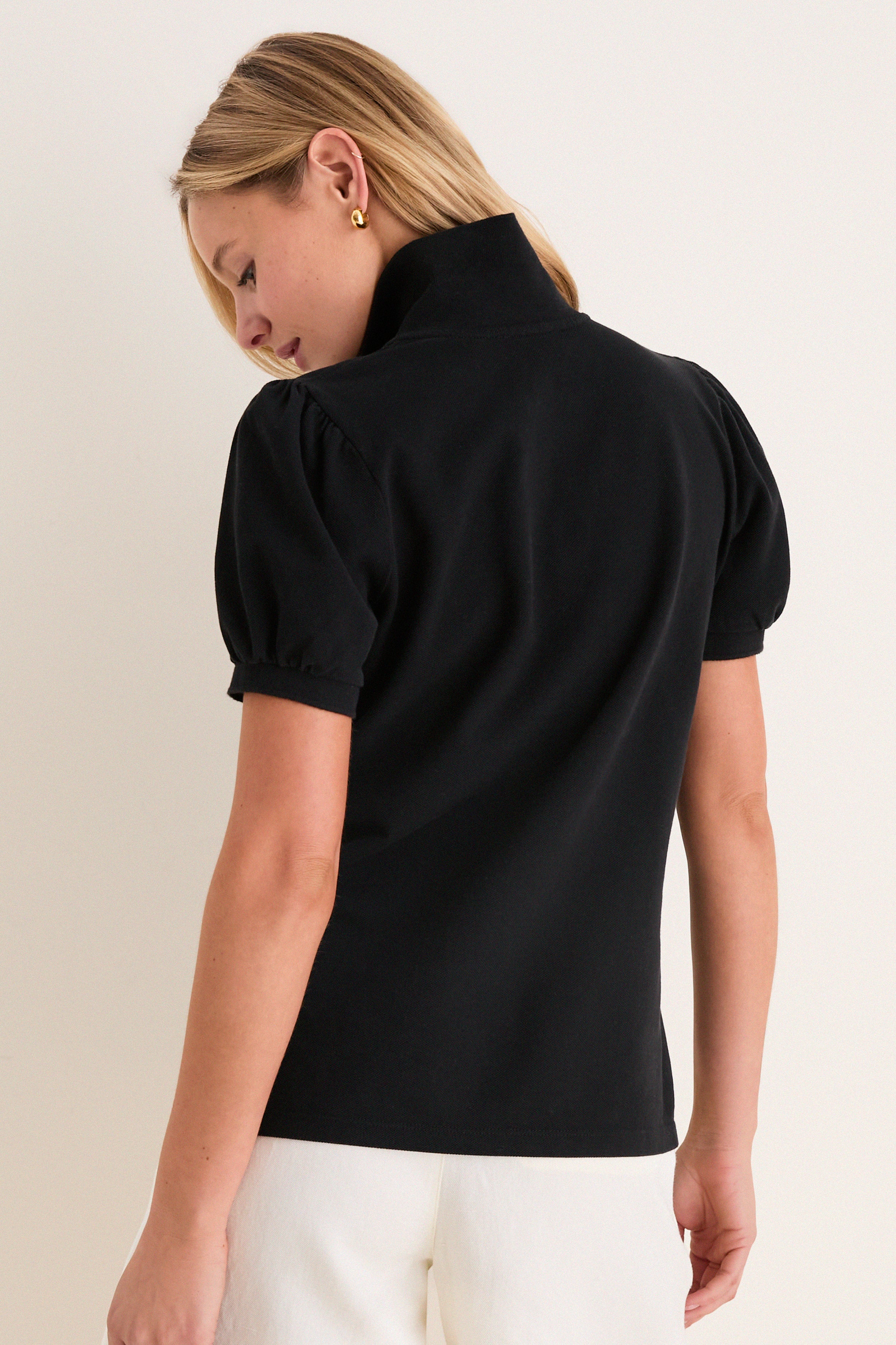 Black Pique Puff Sleeve Peggy Polo - Image 4