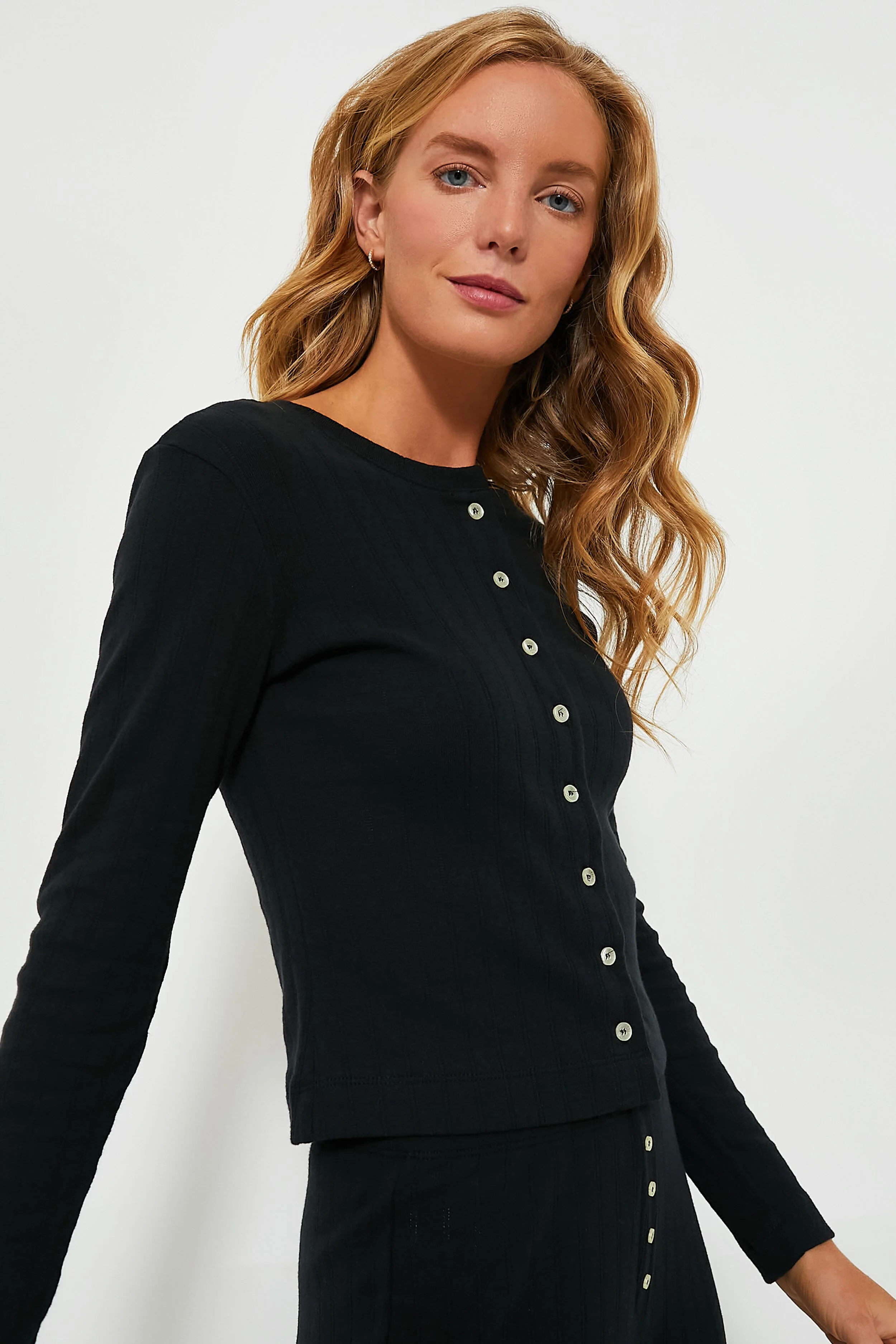 Black Pointelle Classic Crew Cardigan - Image 3