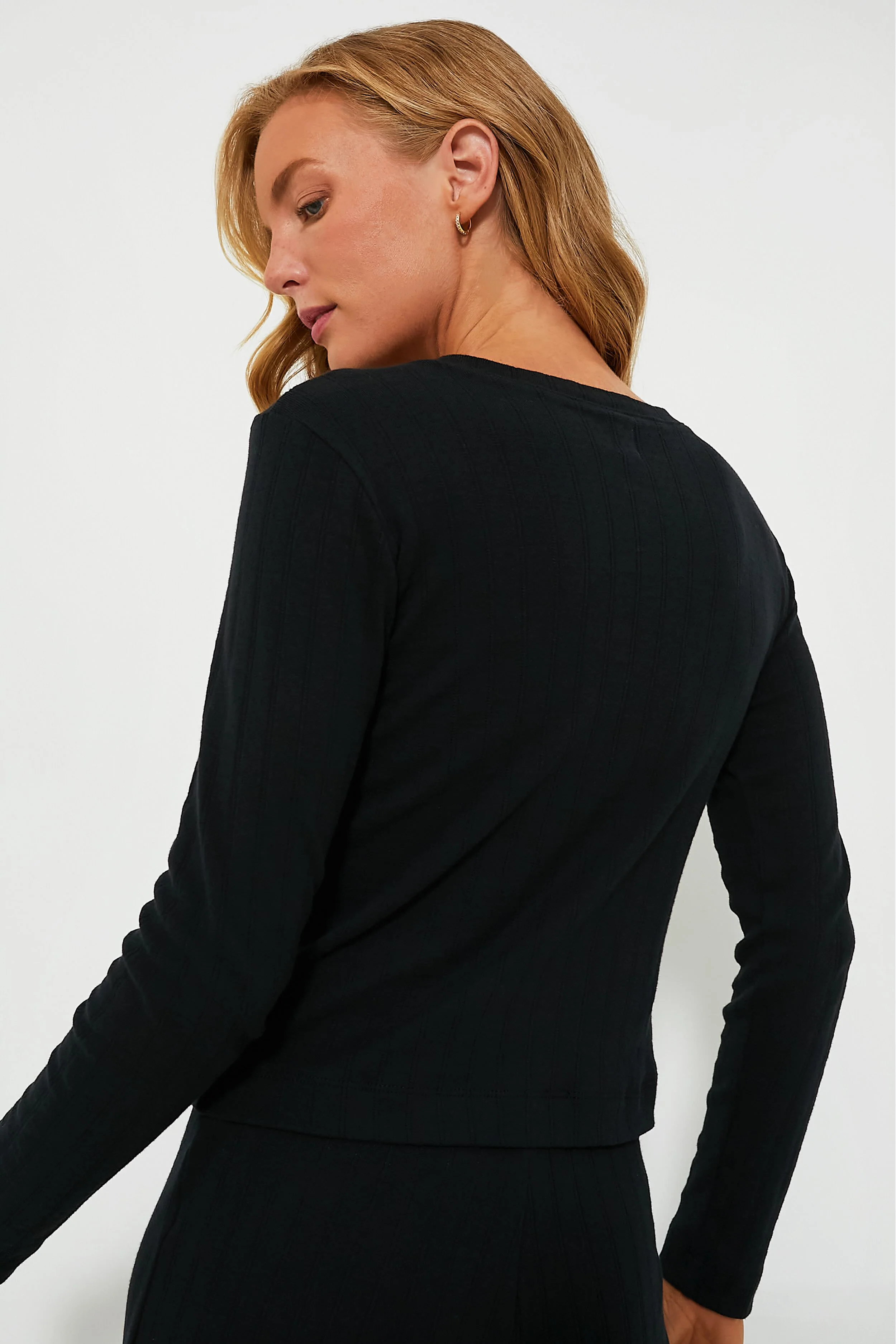Black Pointelle Classic Crew Cardigan - Image 4