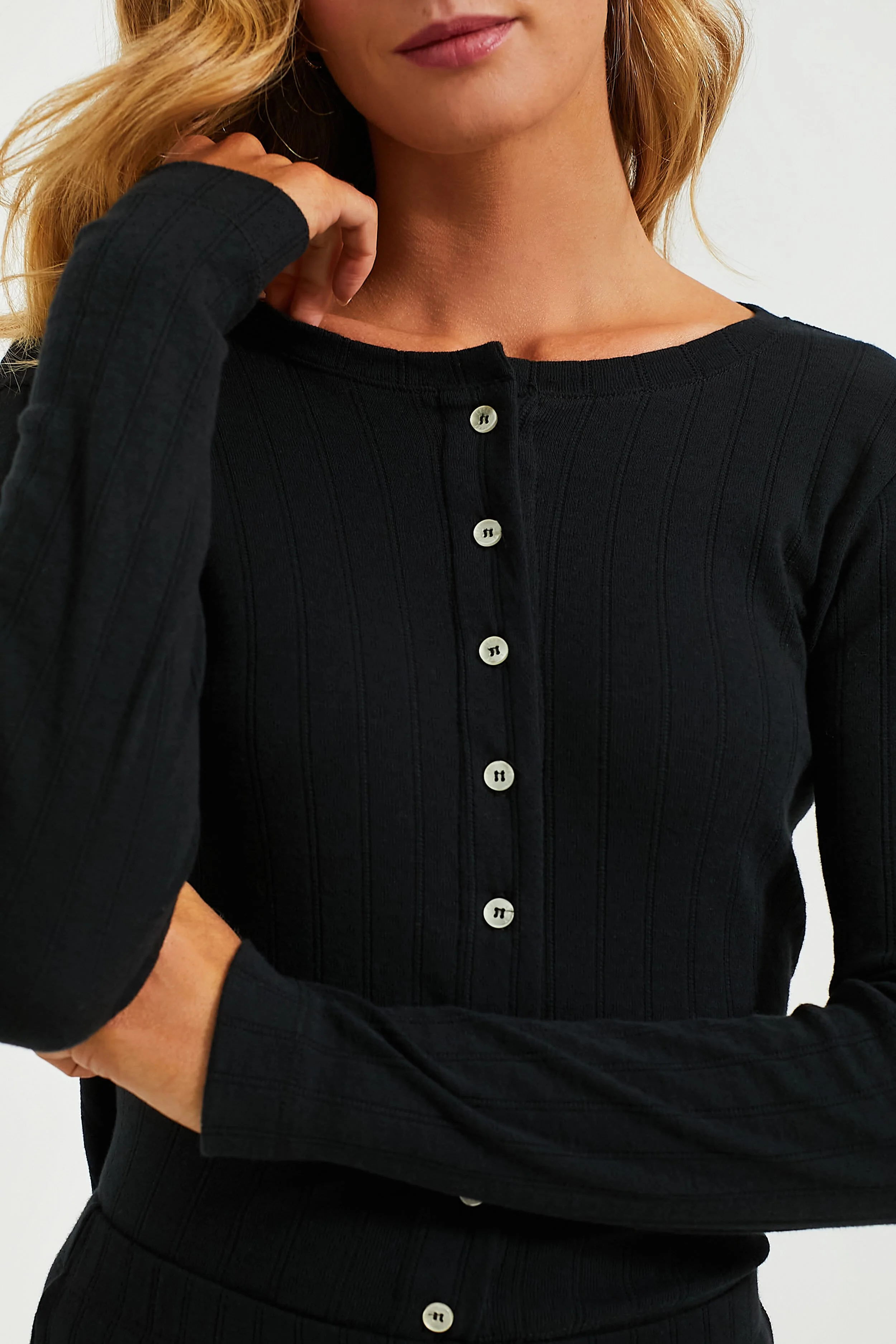 Black Pointelle Classic Crew Cardigan - Image 5