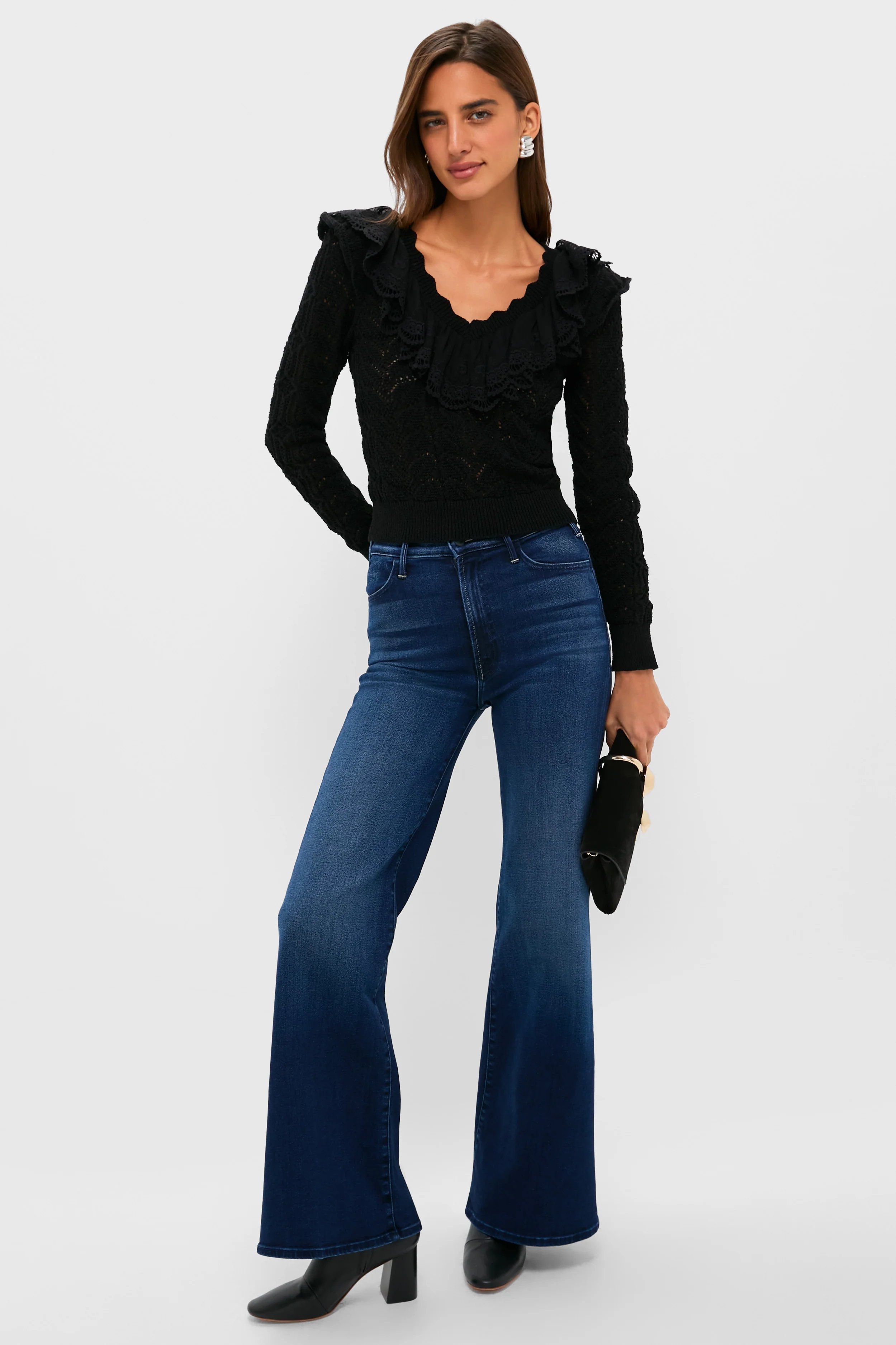 Black Pointelle Knit Sherry Top - Image 2