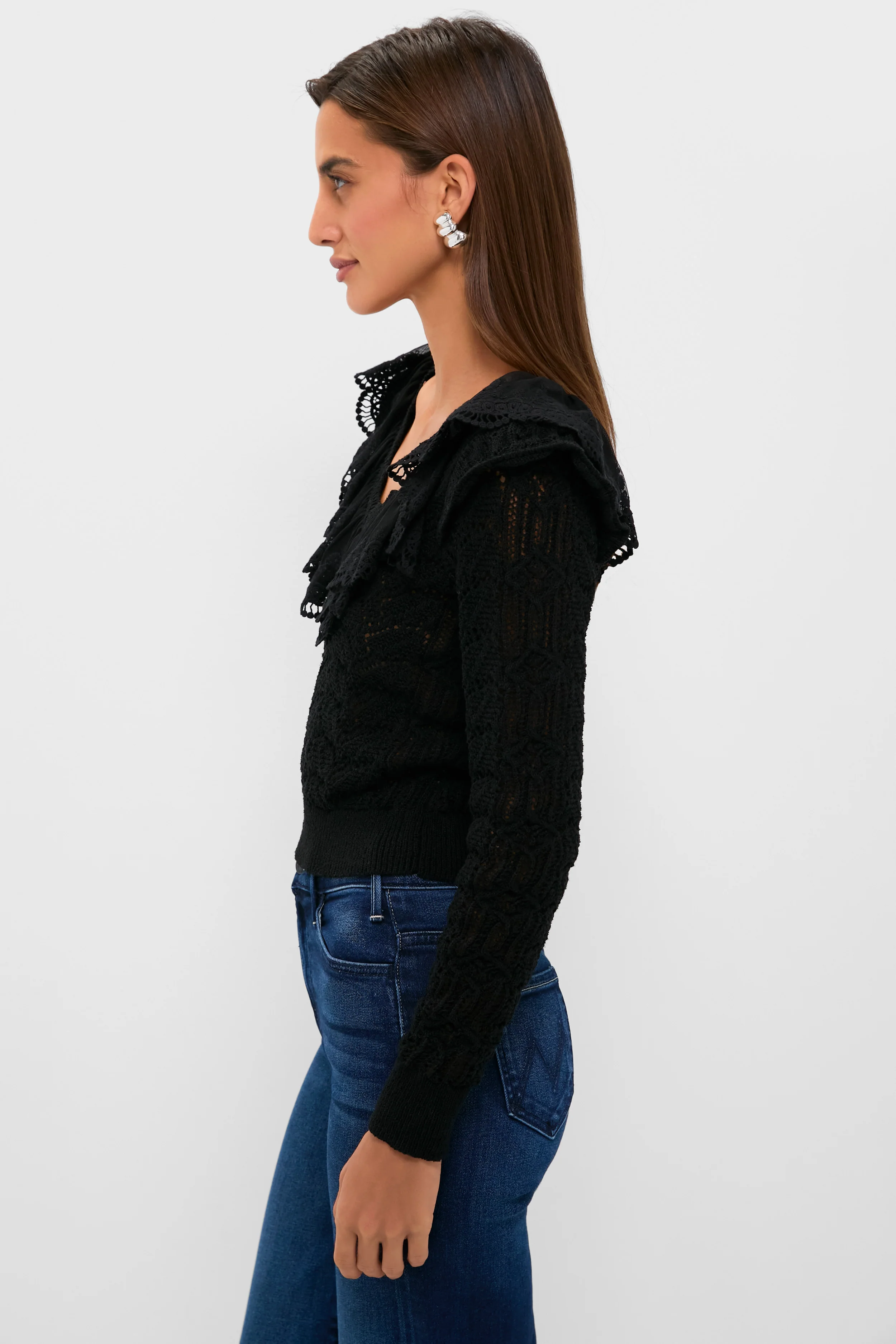Black Pointelle Knit Sherry Top - Image 3