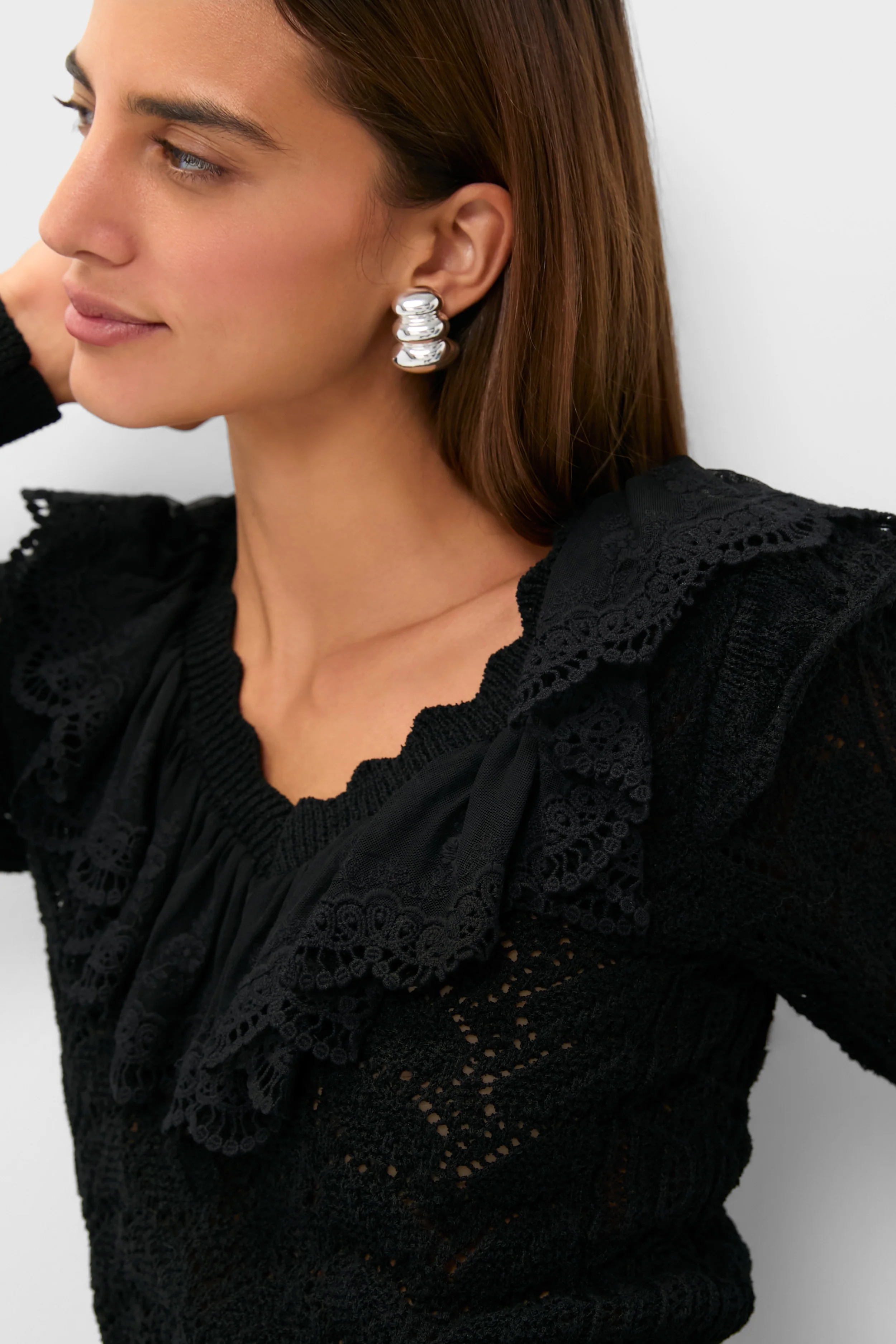 Black Pointelle Knit Sherry Top - Image 5