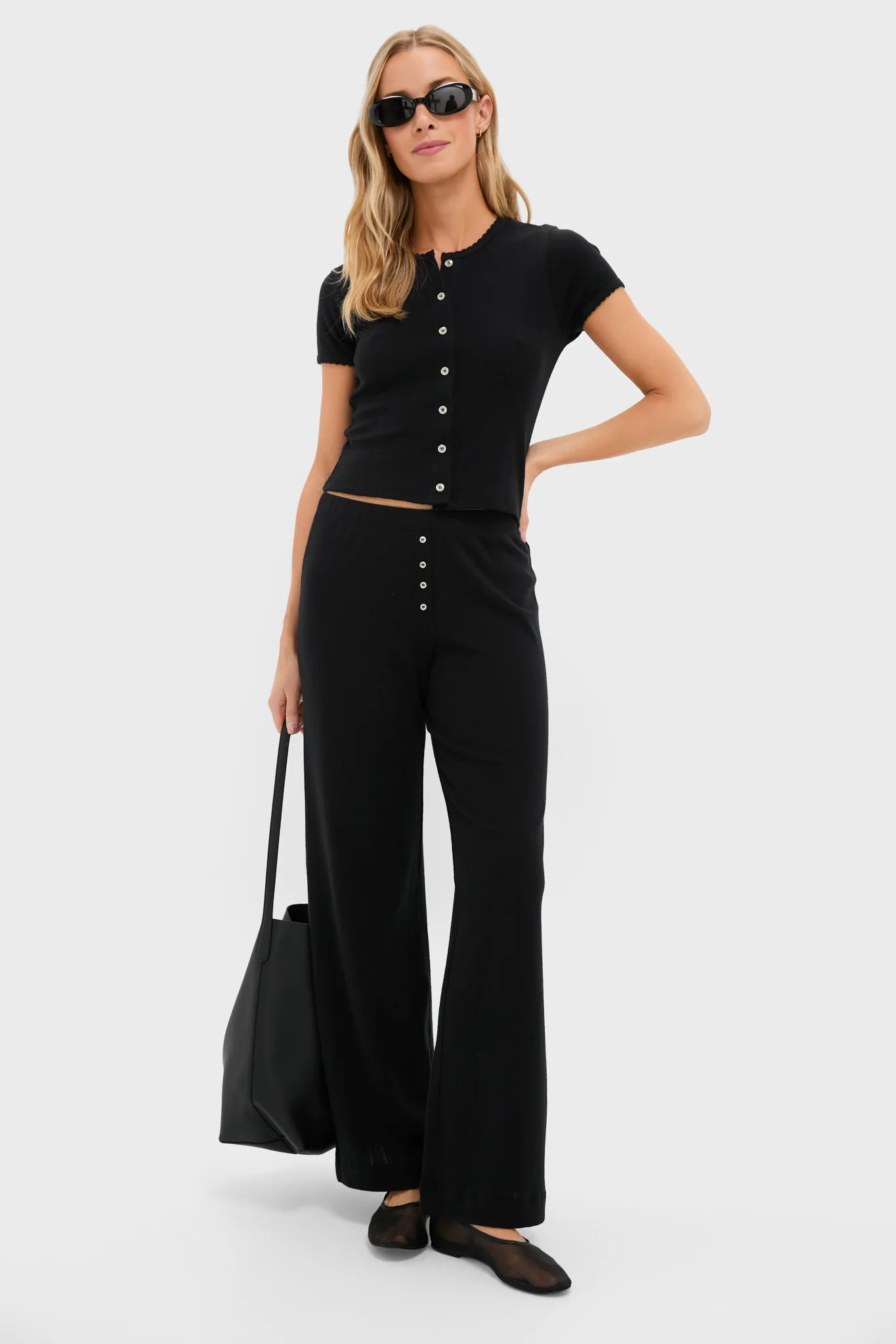 Black Pointelle Short Sleeve Cardigan - Image 2