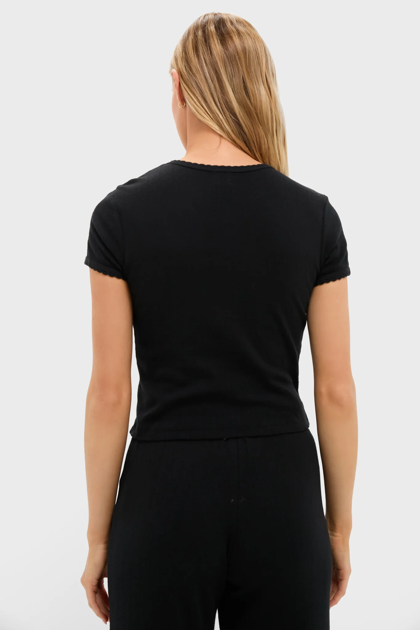 Black Pointelle Short Sleeve Cardigan - Image 4