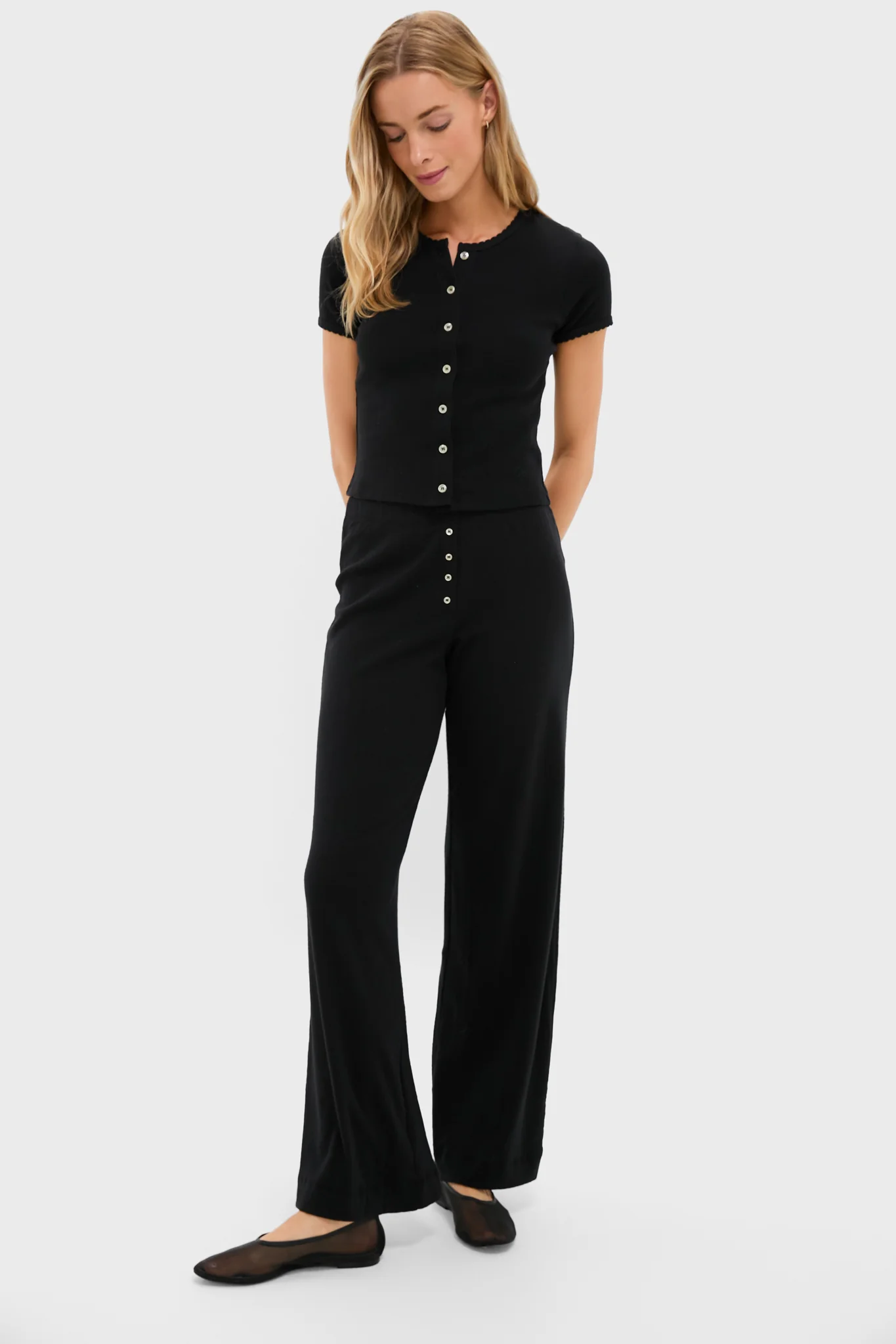 Black Pointelle Short Sleeve Cardigan - Image 6