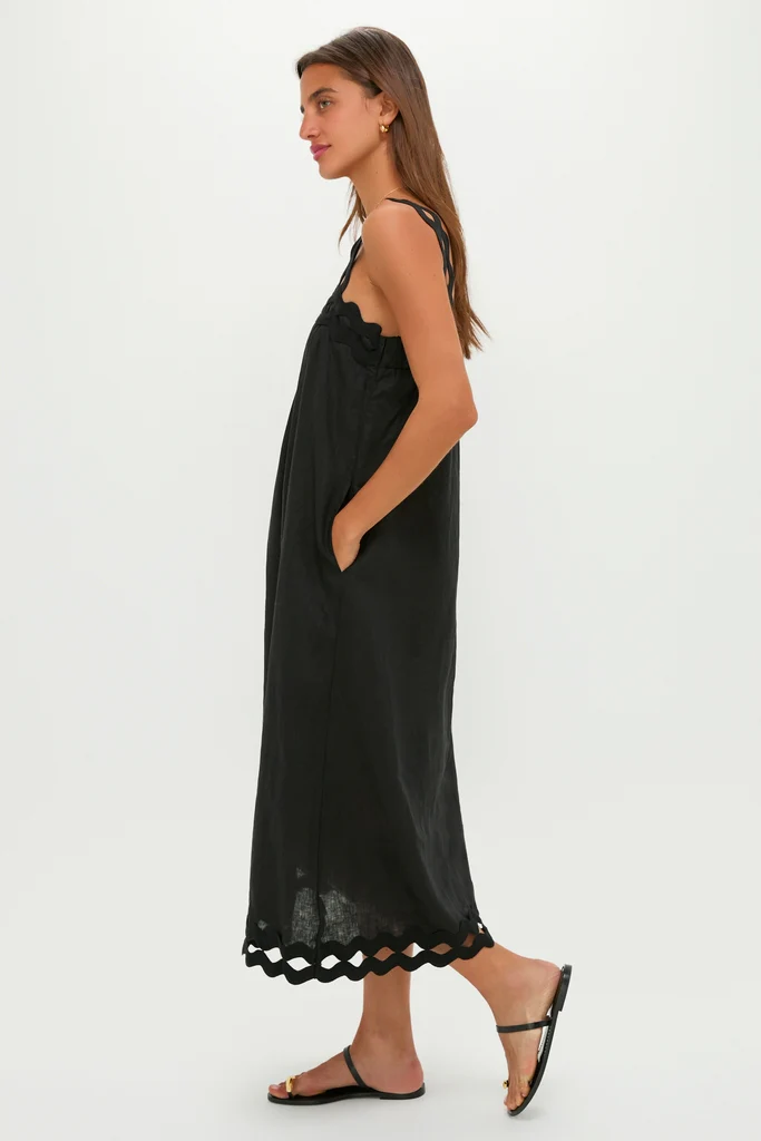 Black Ric Rac Linen Ellis Dress - Image 3