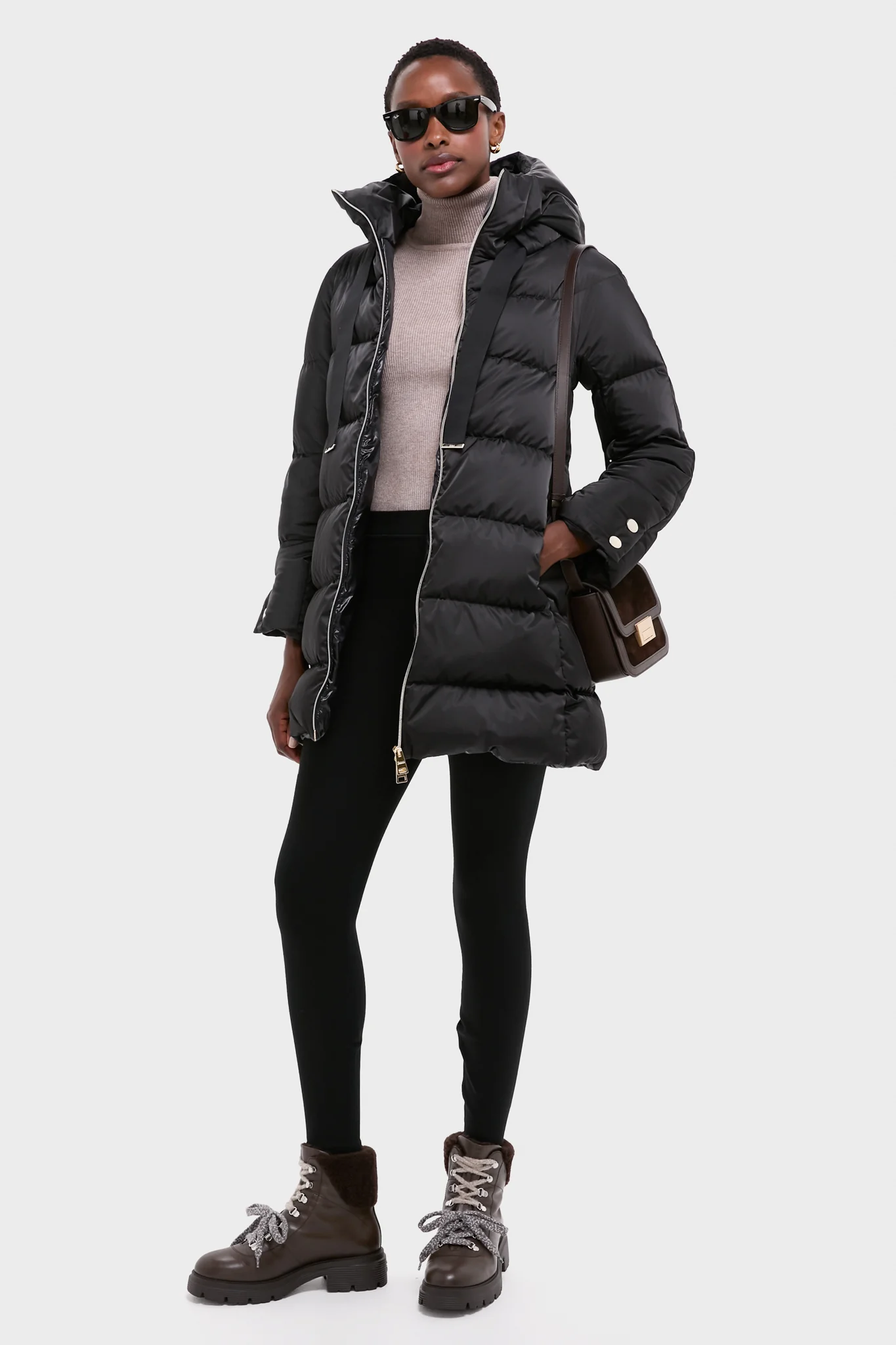 Black Sateen Nylon Hooded Coat - Image 2