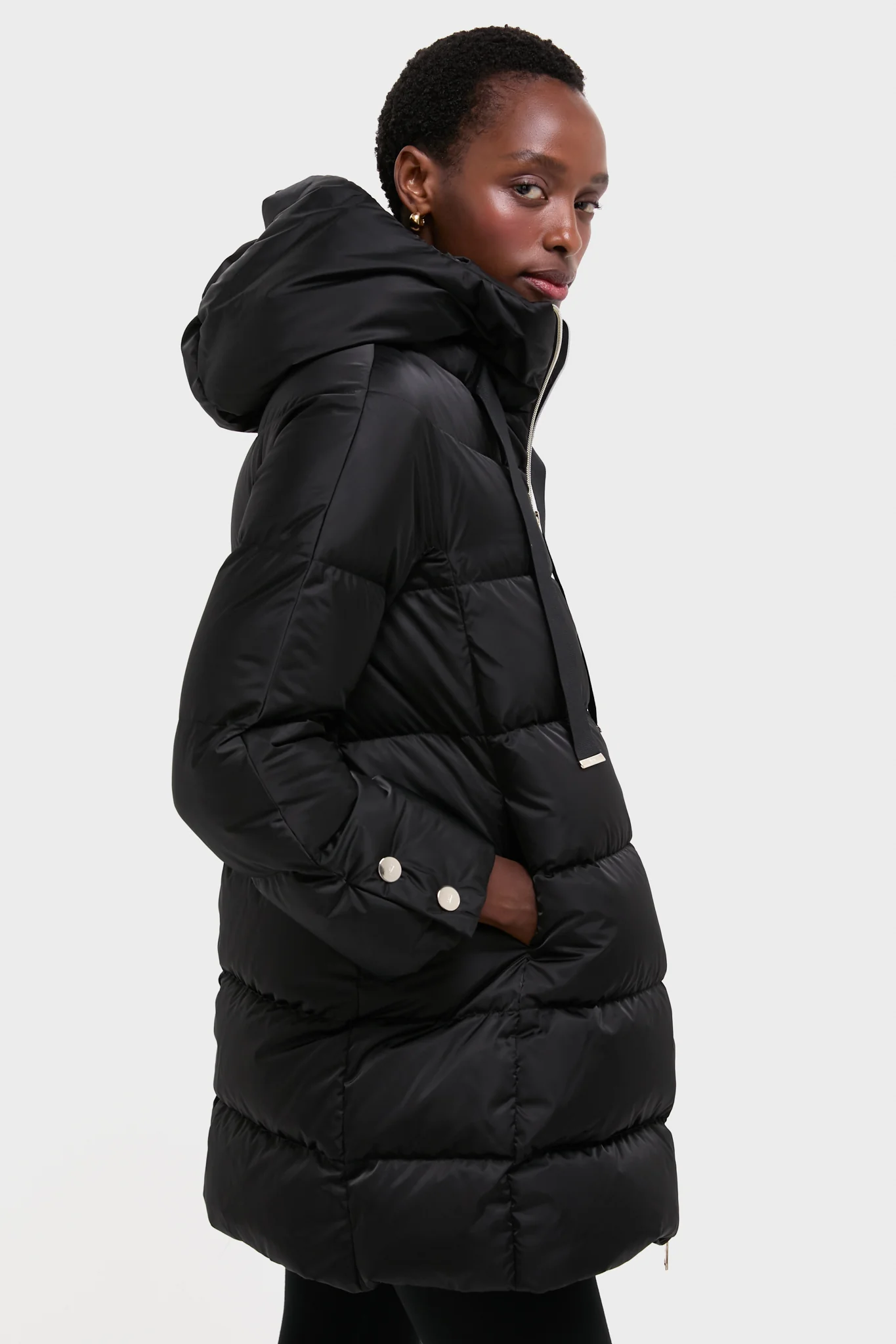Black Sateen Nylon Hooded Coat - Image 3