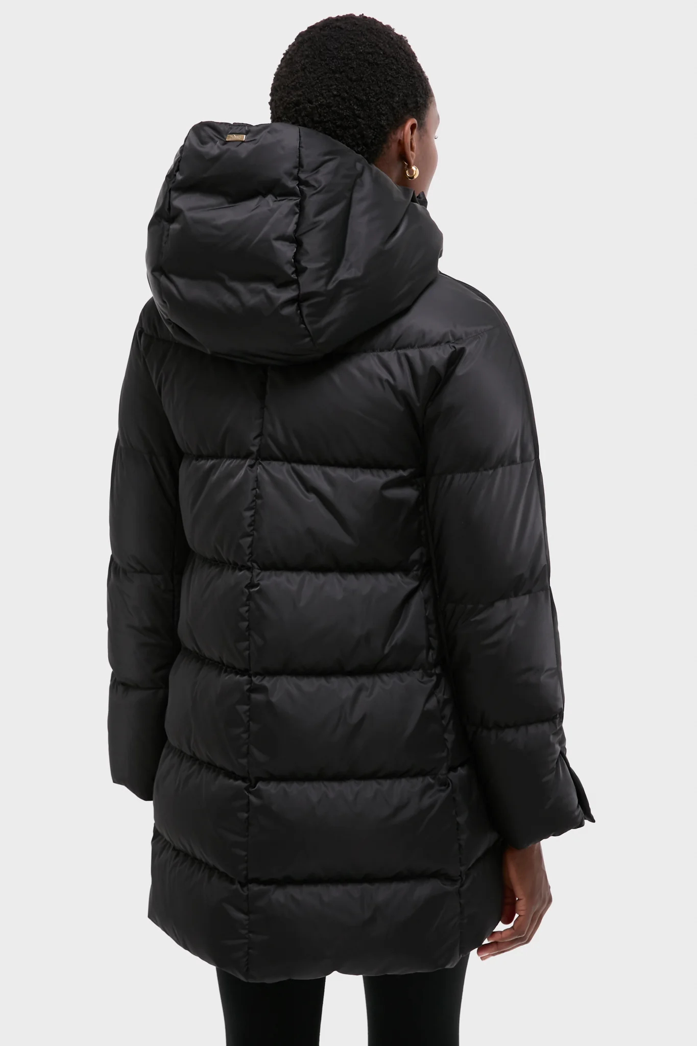 Black Sateen Nylon Hooded Coat - Image 4
