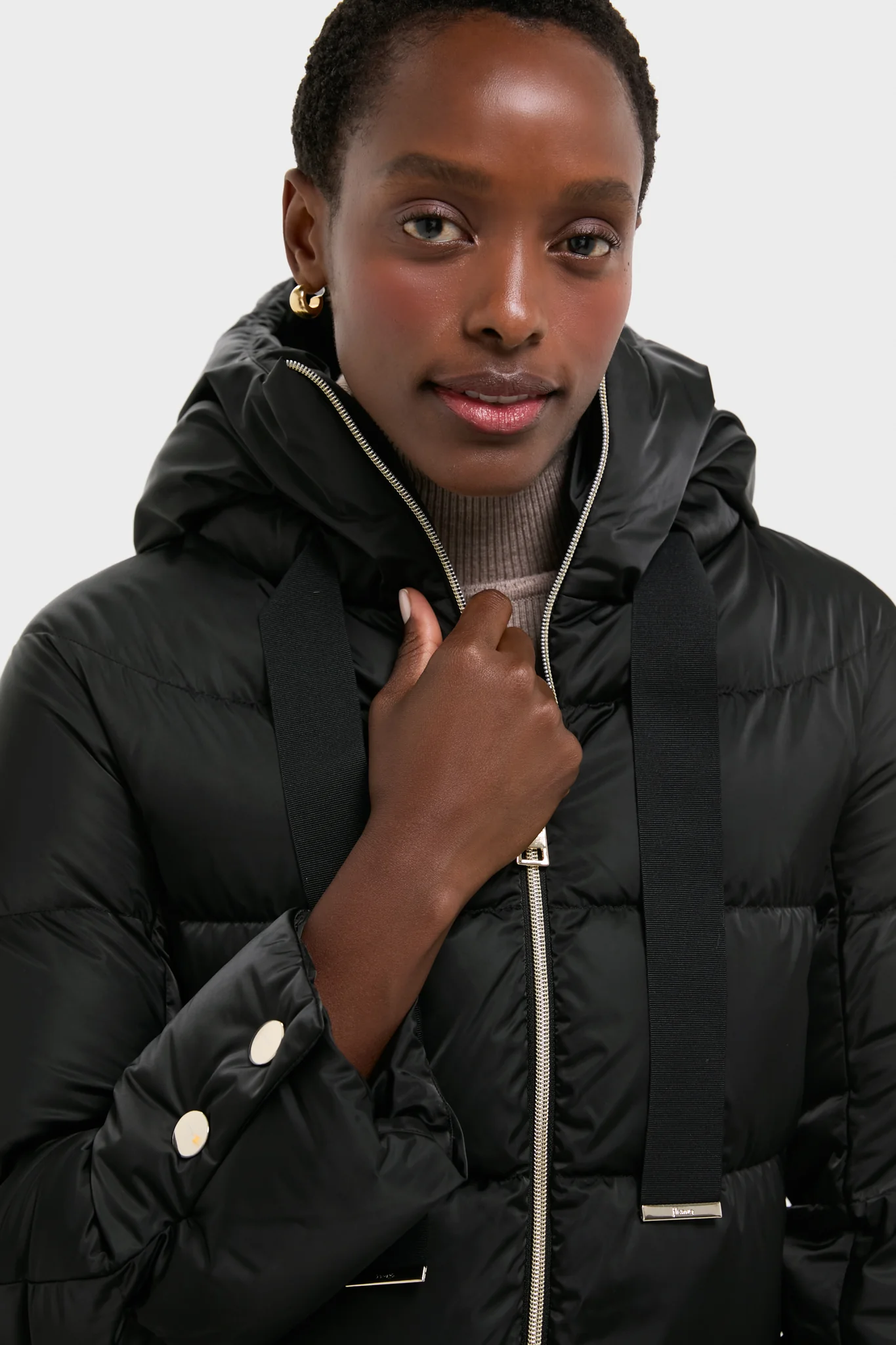 Black Sateen Nylon Hooded Coat - Image 5