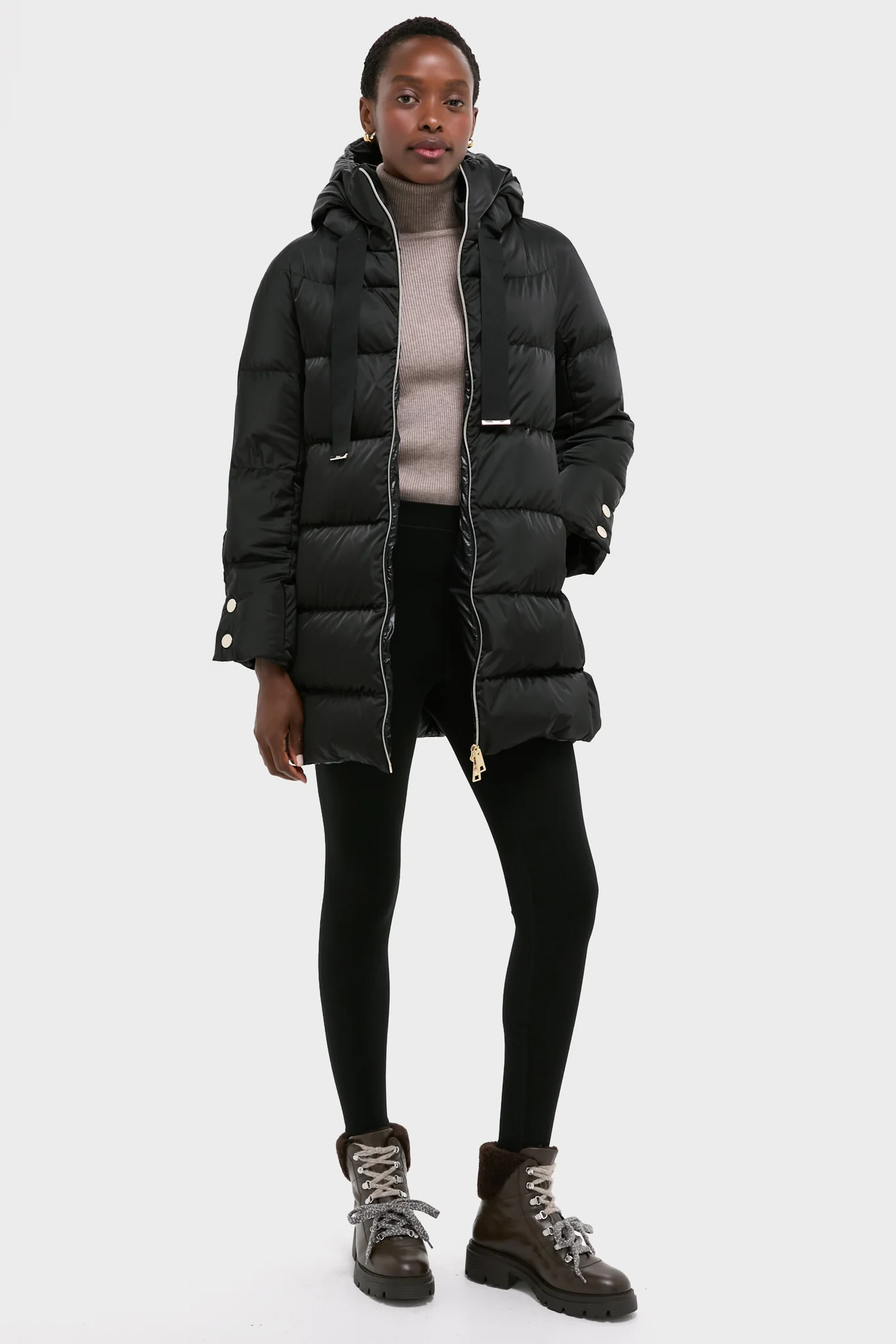 Black Sateen Nylon Hooded Coat - Image 6