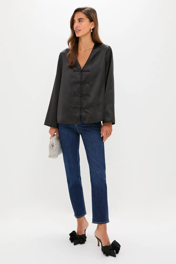 Black Satin Tatiana Blouse - Image 2