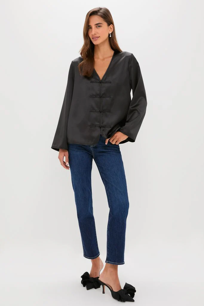 Black Satin Tatiana Blouse - Image 6