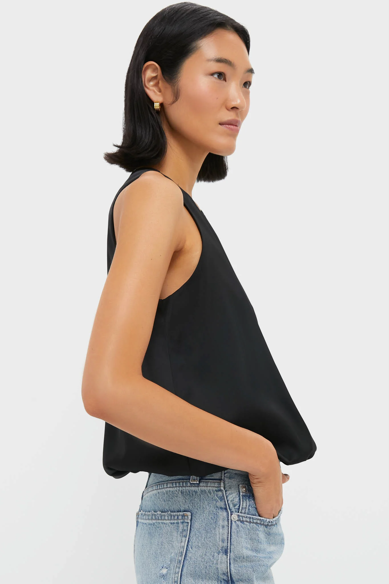 Black Satin Ramona Bubble Hem Top - Image 3